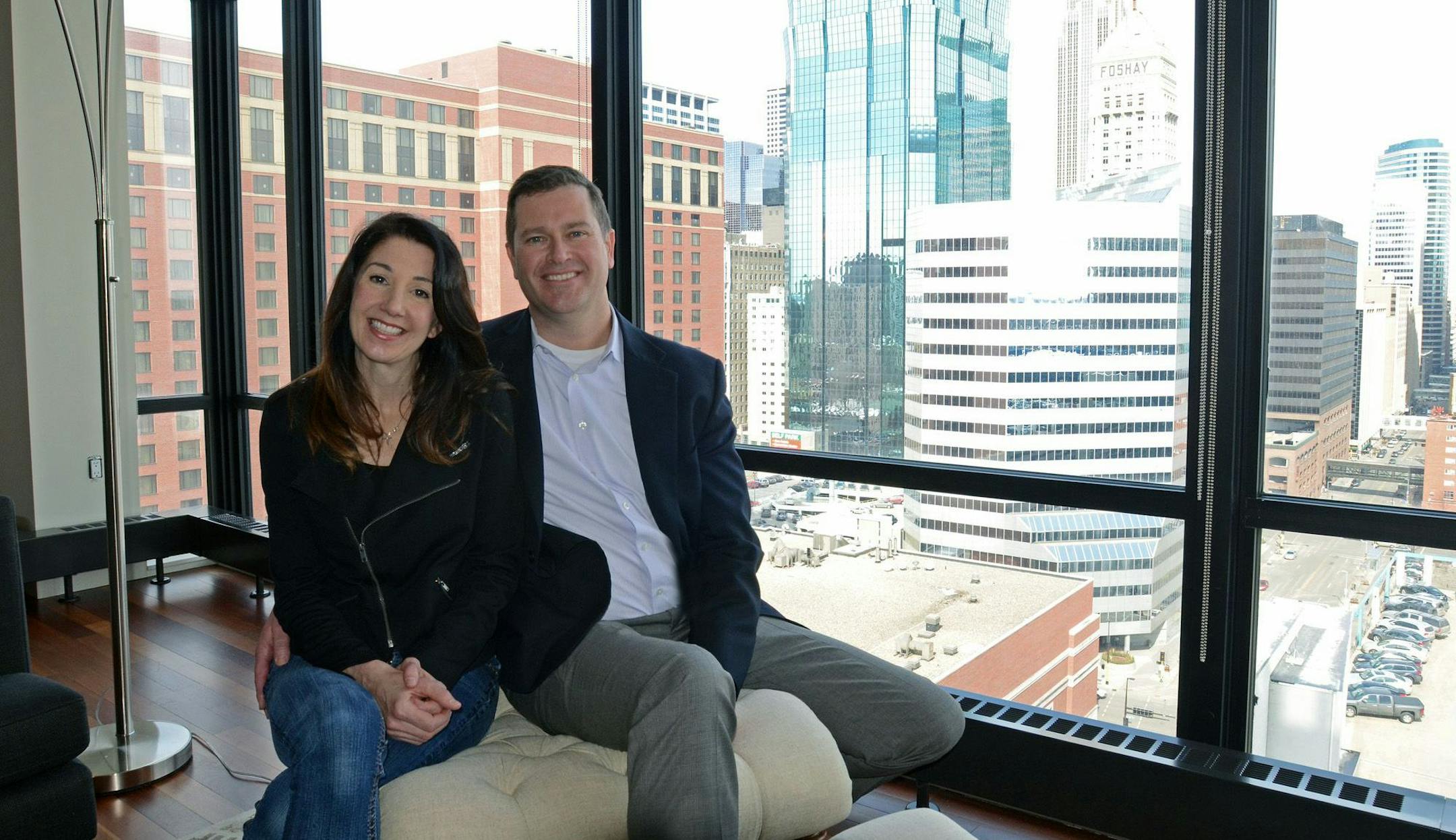 Mary and Dale Klein sat in a model condo at the Ivy Hotel + Residences in downtown Minneapolis. The couple will move into a similar condo in the building.