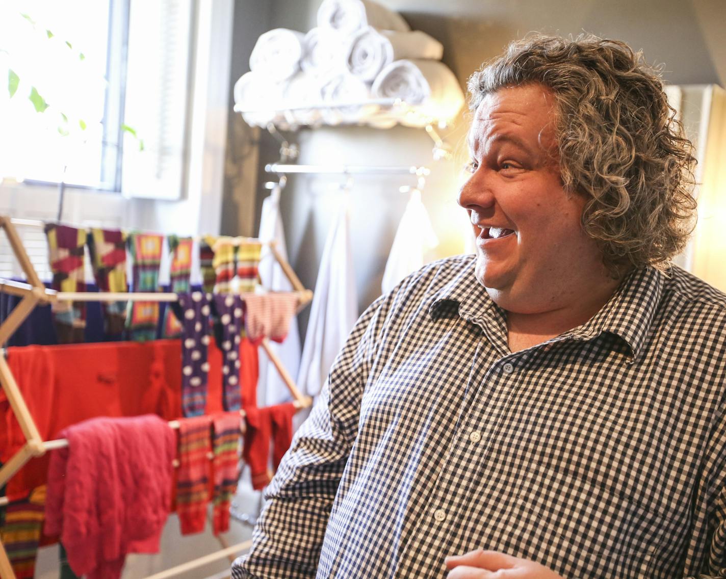 Patric Richardson loves doing his laundry in his laundry/bathroom at his St. Paul, Minn., home. He was photographed on Monday, March 30, 2015. ] RENEE JONES SCHNEIDER &#x2022; reneejones@startribune.com Patric CQ