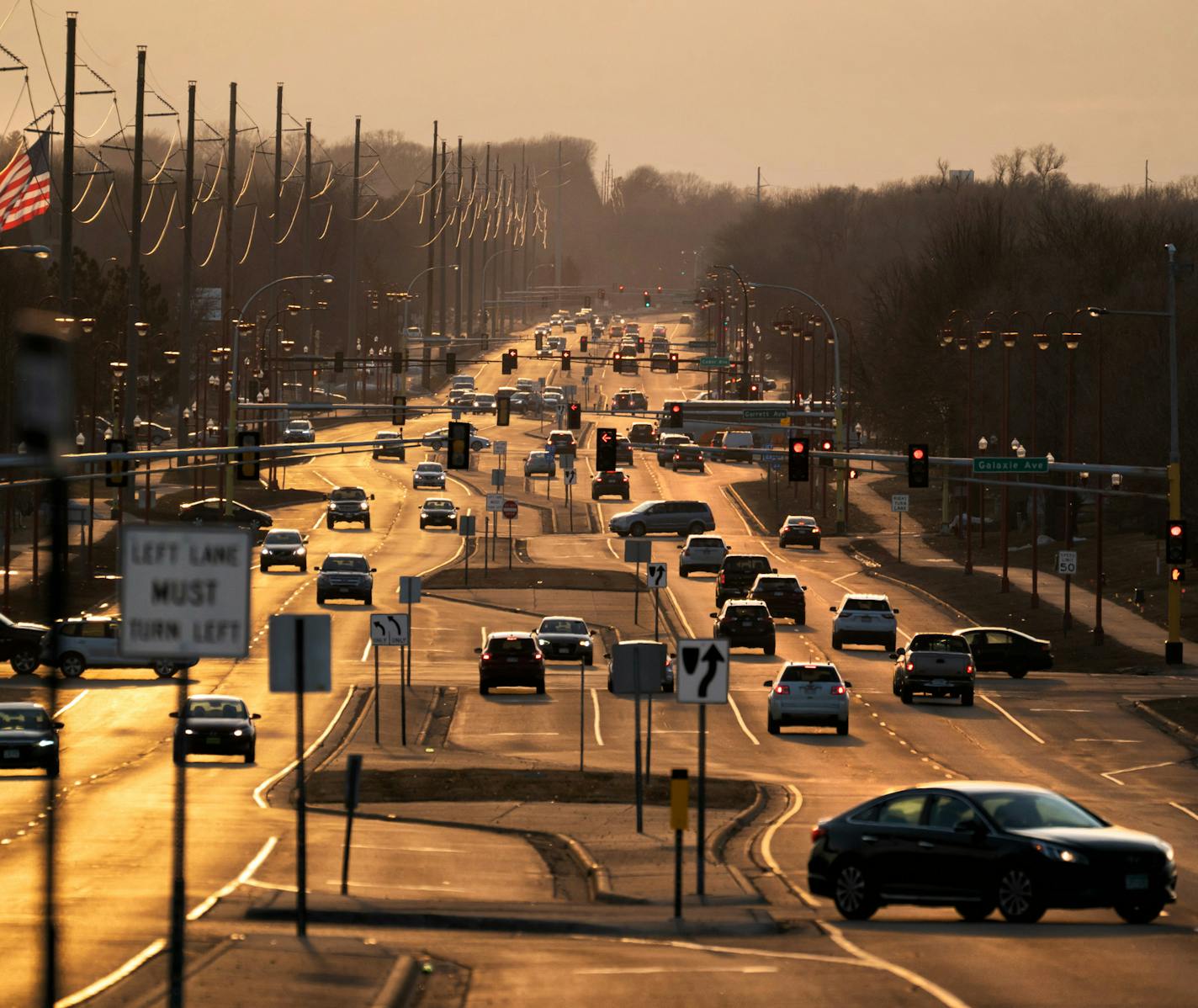 Drivers line Hwy 42 in Apple Valley. The intersection here with Cedar Avenue here is one of the busiest in Dakota County.