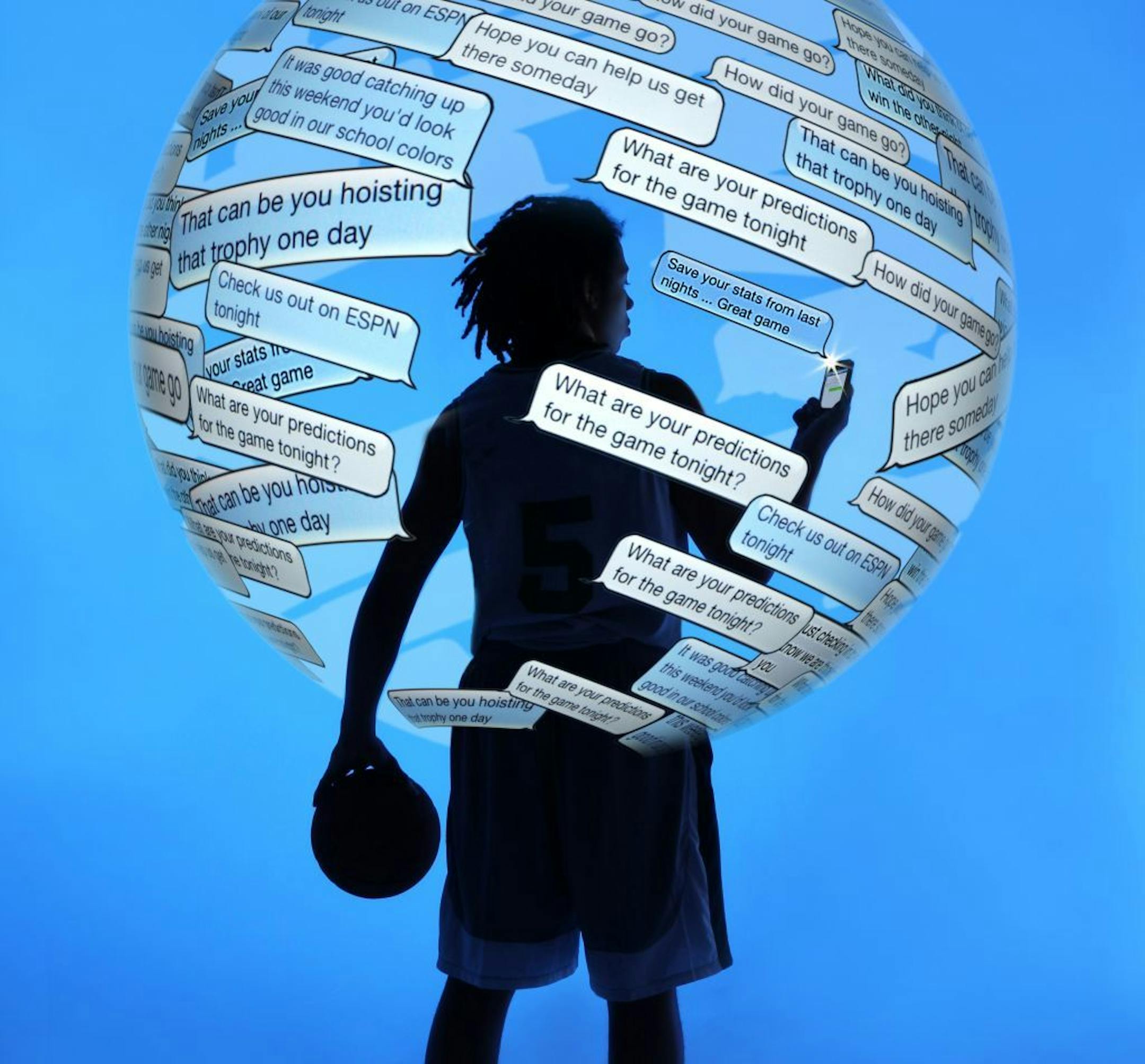 Star Tribune photo illustration by Tom Wallace and Billy Steve Clayton. Text recruiting of young athletes.