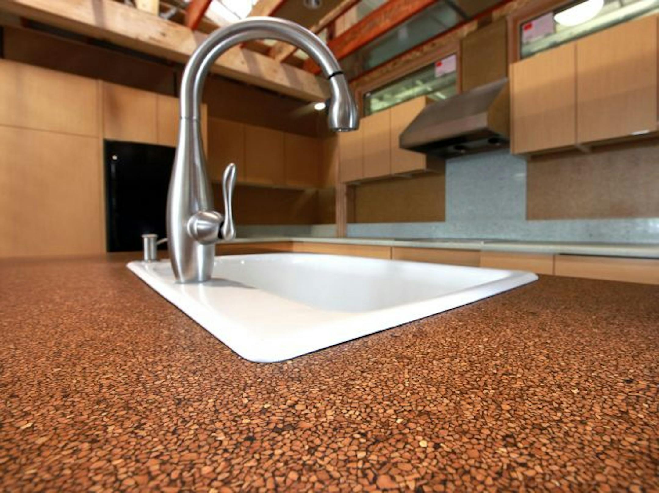 Countertops made of crushed walnut shells.