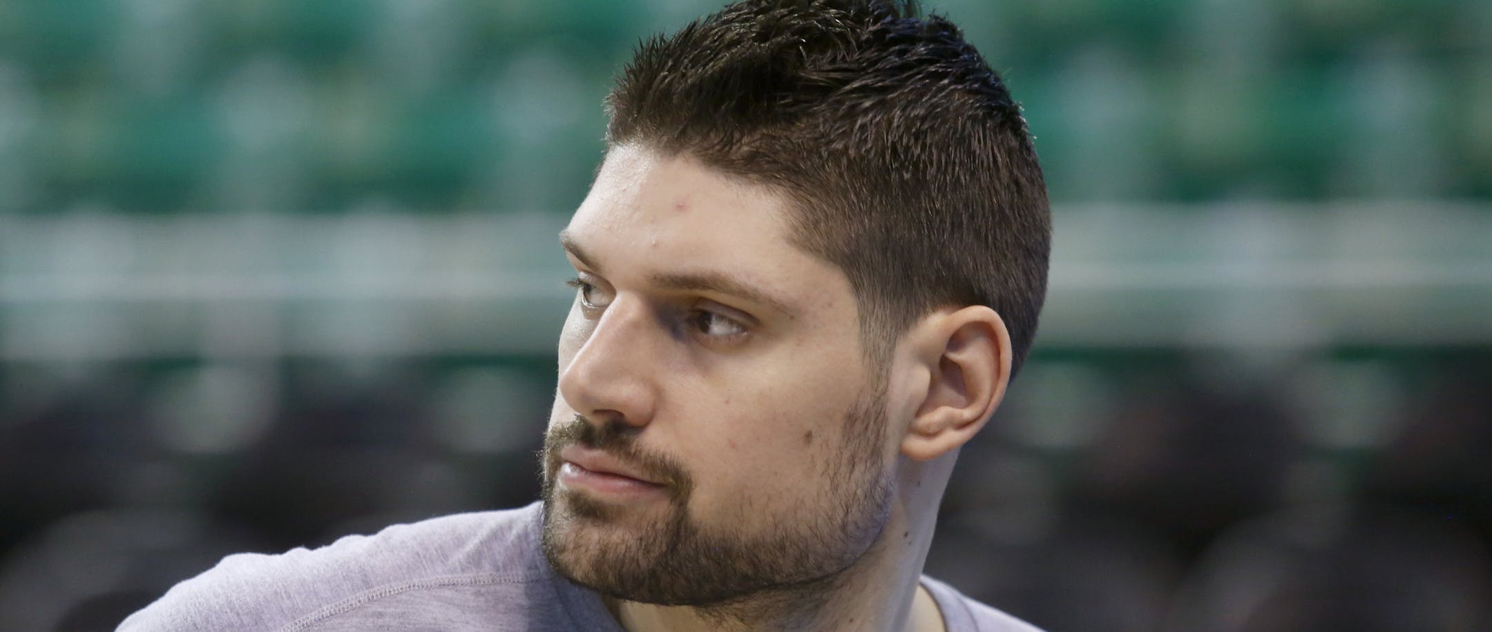 Orlando Magic's Nikola Vucevic warms up before an NBA basketball game against the Utah Jazz on Saturday, Jan. 14, 2017, in Salt Lake City. (AP Photo/Kim Raff) ORG XMIT: OTKKR101