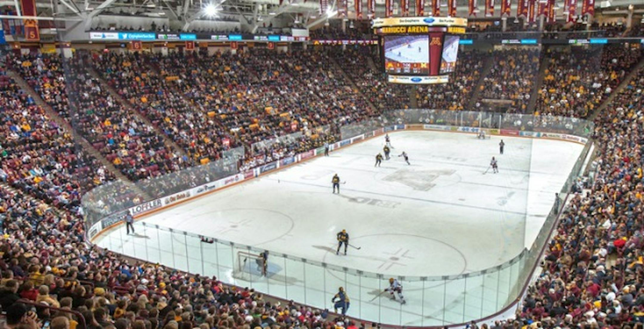 13 Feb 15: The University of Minnesota Golden Gophers host the University of Michigan Wolverines in a B1G Conference matchup at Mariucci Arena in Minneapolis, MN.