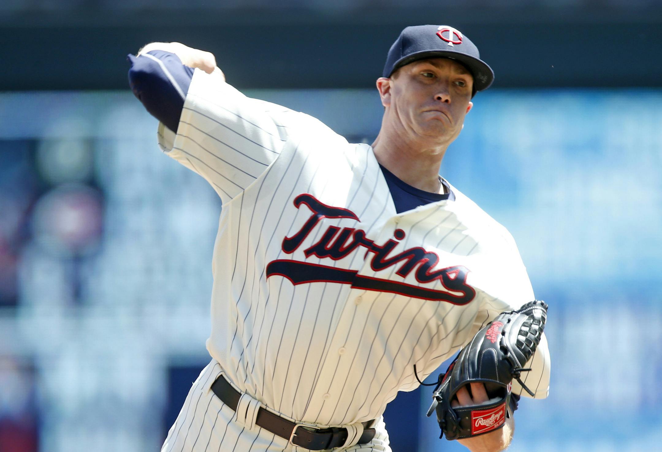 Minnesota Twins pitcher Kyle Gibson throws against the Boston Red Sox in the first inning of a baseball game Saturday June 11, 2016, in Minneapolis. (AP Photo/Jim Mone)