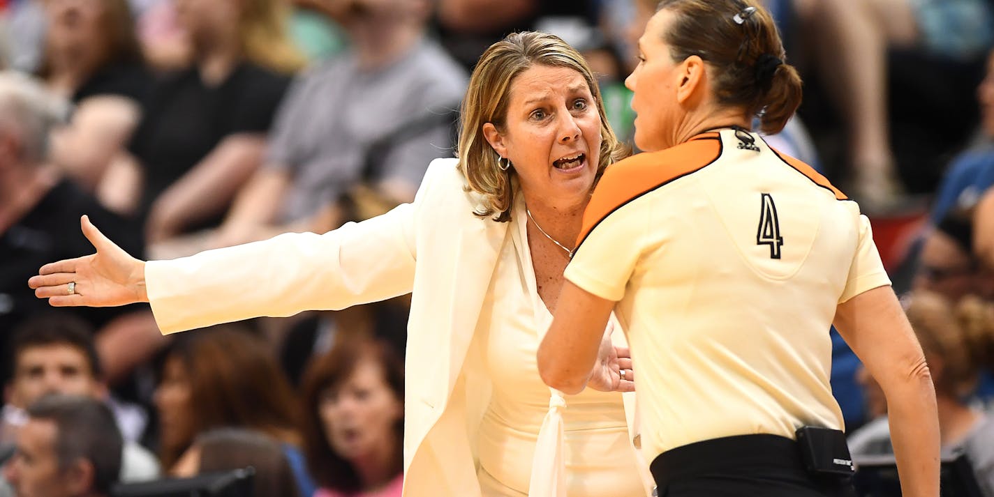 Minnesota Lynx head coach Cheryl Reeve argued with an official against a foul call, leading to a technical foul against Reeve, in the second quarter against the Seattle Storm. ] (AARON LAVINSKY/STAR TRIBUNE) aaron.lavinsky@startribune.com The Minnesota Lynx play the Seattle Storm on Friday, July 22, 2016 at Target Center in Minneapolis, Minn.