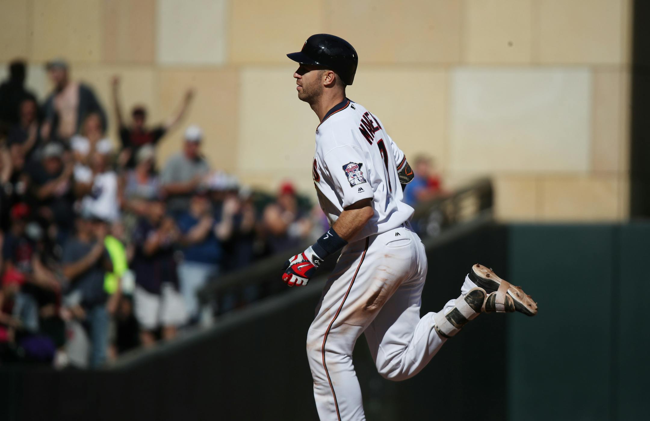 Minnesota Twins first baseman Joe Mauer (7) hit a grand slam in the firth inning at Target Field Sunday September 17,2017 in Minneapolis, MN.