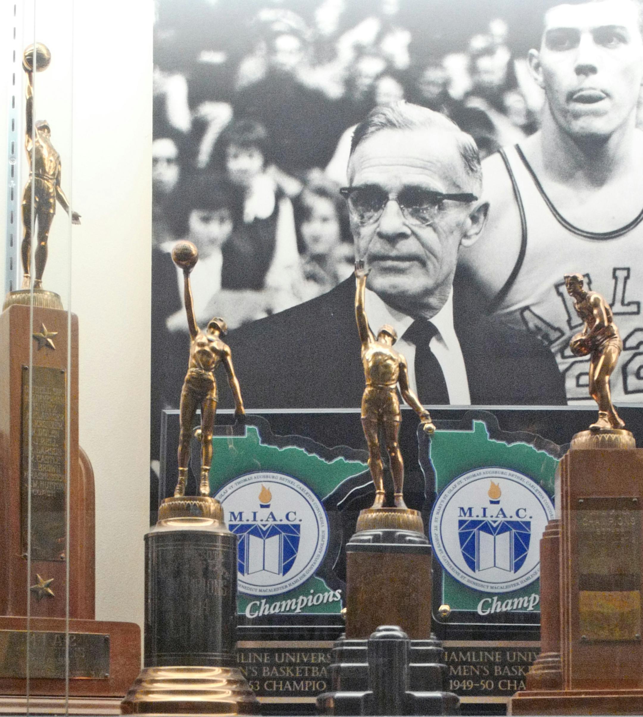 The trophy case is filled with basketball lore including a photo of Coach Joe Hutton Sr.]Hutton Arena, the "birthplace of intercollegiate basketball," looks much like it did when it opened for business 80 years ago today. Richard Tsong-Taatarii/rtsong-taatarii@startribune.com
