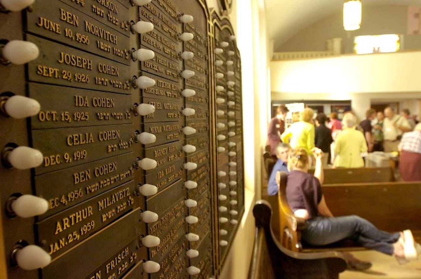 2008: The original memorial plaque listing names of members of the B'nai Abraham Synagogue in Virginia, Minn. is shown during an open house of the synagogue June 17, 2008 in Virginia Minn.