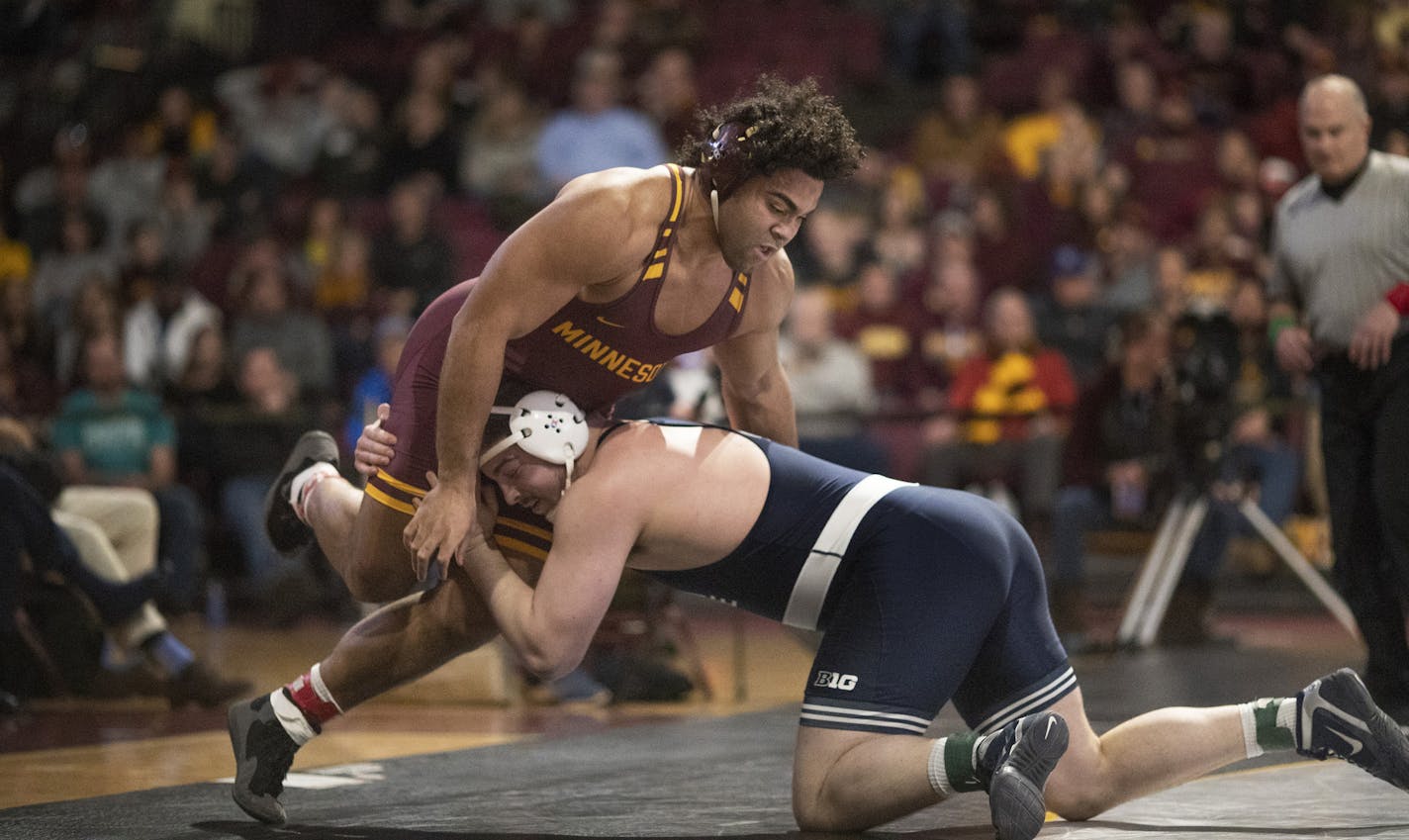 Minnesota heavyweight Gable Steveson wrestled Penn State's Seth Nevill during his freshman season.