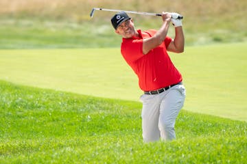 Scott Piercy takes a shot from the sand on the first hole during the final day of the 3M Open Sunday, July 24, 2022 at the Tournament Players Club in 