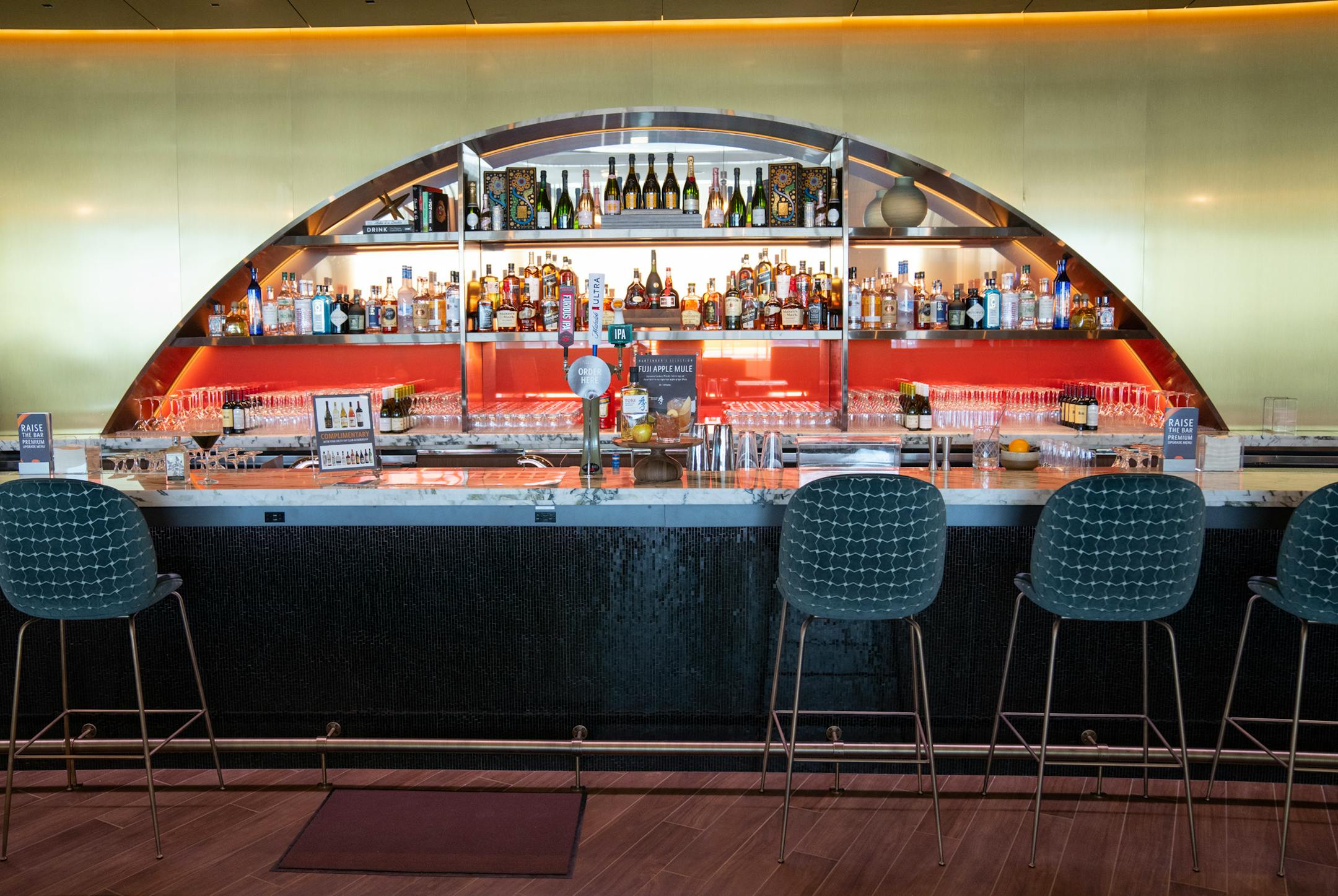 The new Delta Sky Club features two full bars as seen during an open house press preview Tuesday, April 18, 2023, at Minneapolis-Saint Paul International Airport in Bloomington, Minn. The space opens to the public on Wednesday, April 19, 2023.