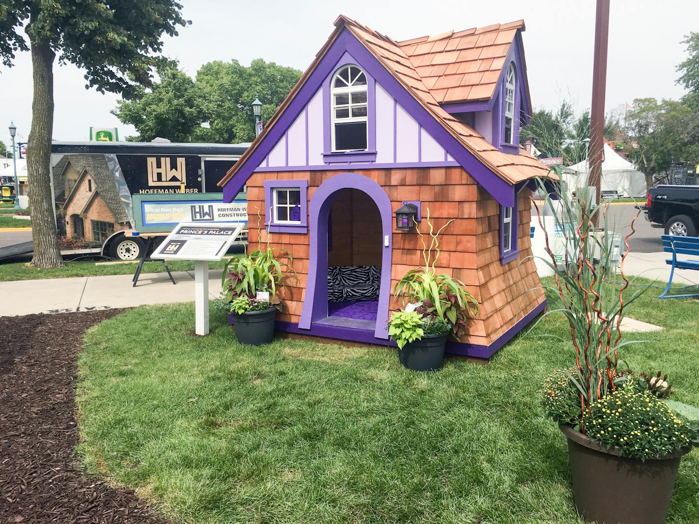 Hoffman Weber Construction of New Brighton builds what it calls "doggy mansions" for display at the Minnesota State Fair. The Prince's Palace Playhouse features a flared design, purple trim and an LED sound bar to broadcast Purple Rain and other Prince pop hits to honor Prince. (Courtesy of Hoffman Weber Construction)