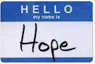 'Hello my name is' adhesive sticker on white