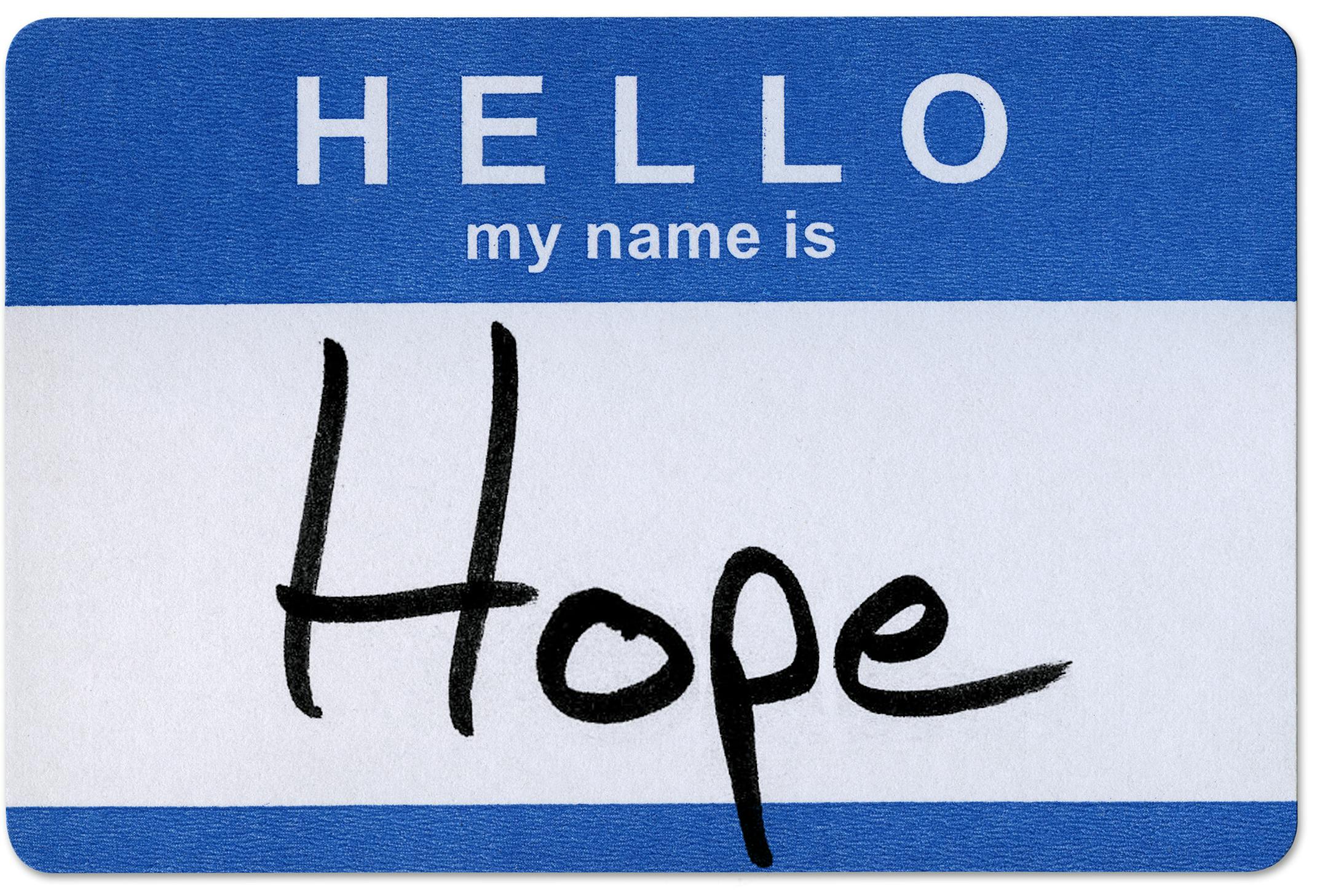 'Hello my name is' adhesive sticker on white