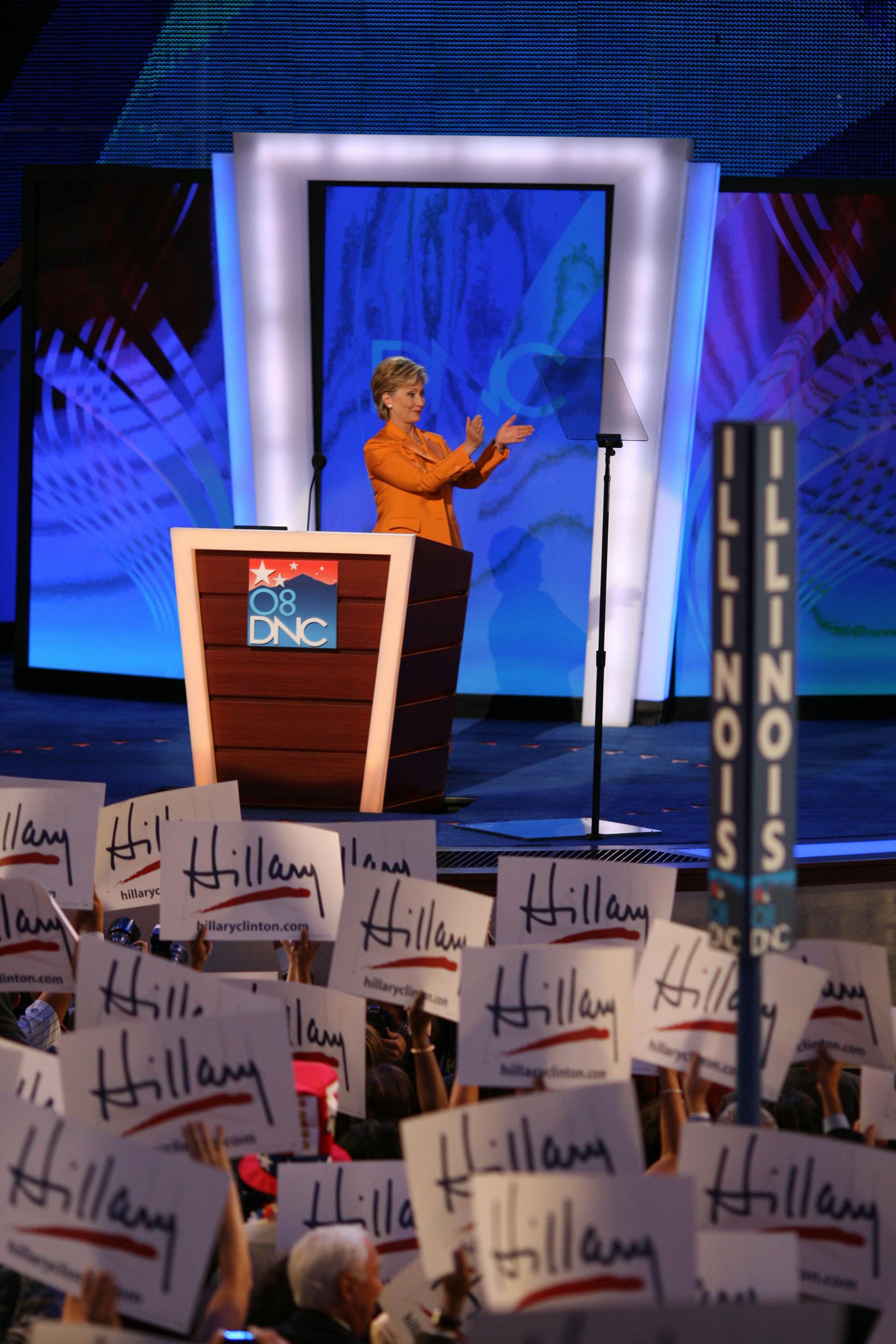 Hillary Rodham Clinton acknowledging the applause of the Pepsi Center crowd after she was introduced Tuesday night.