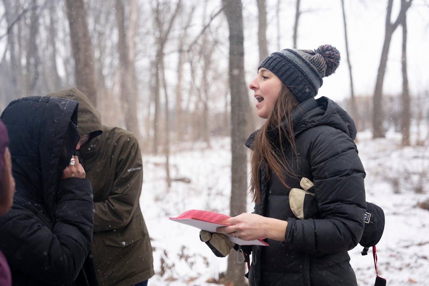 Teacher Julia Battern led her Ecology class in the woods behind Mankato East High School on Thursday, Jan. 18 in Mankato.