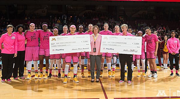 Gophers players each gave $250 on Sunday to the Kay Yow Cancer Fund, and their coach, Marlene Stollings, matched the team’s $3,000 check.