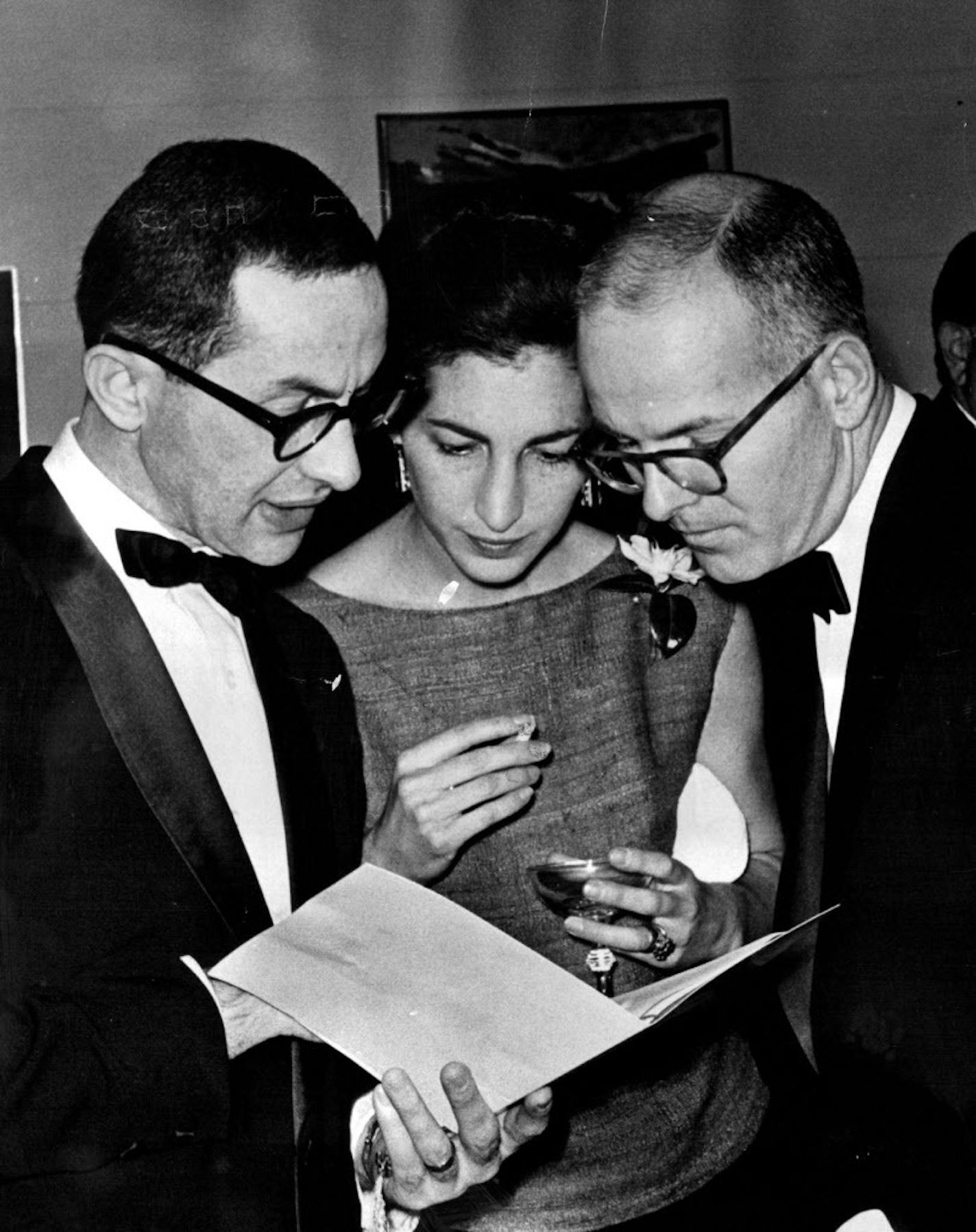 The Friedmans with benefactor Bruce Dayton, right, at a 1964 reception.