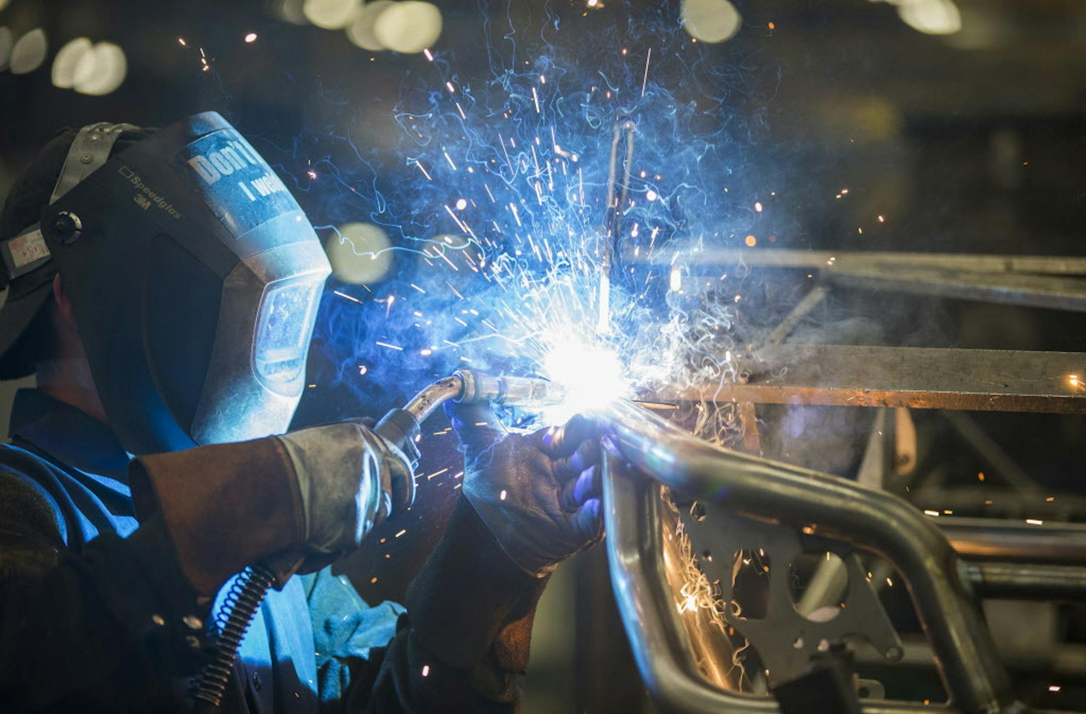 A worker welds the frame for the 2016 Wildcat X side-by-side vehicle at the Arctic Cat factory in Thief River Falls, Minn., on Sept. 30, 2015. (Leila Navidi/Minneapolis Star Tribune/TNS) ORG XMIT: 1174791