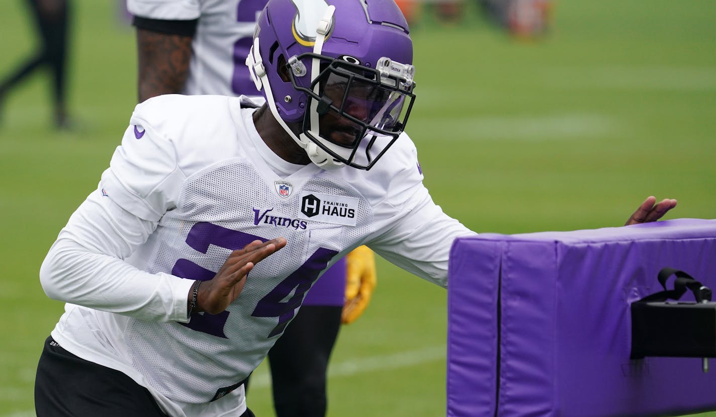 Vikings cornerback Mackensie Alexander (24) ran a drill during training camp Friday. ] ANTHONY SOUFFLE • anthony.souffle@startribune.com