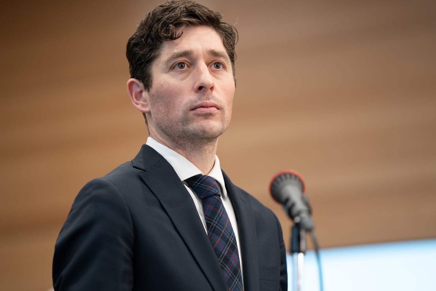 Mayor Jacob Frey spoke at the press conference, Friday, March 4, 2022 Minneapolis, Minn. Members of a workgroup tasked with providing recommendations on how Minneapolis should set up its new "strong mayor" system of government release their findings Friday morning. ] GLEN STUBBE • glen.stubbe@startribune.com