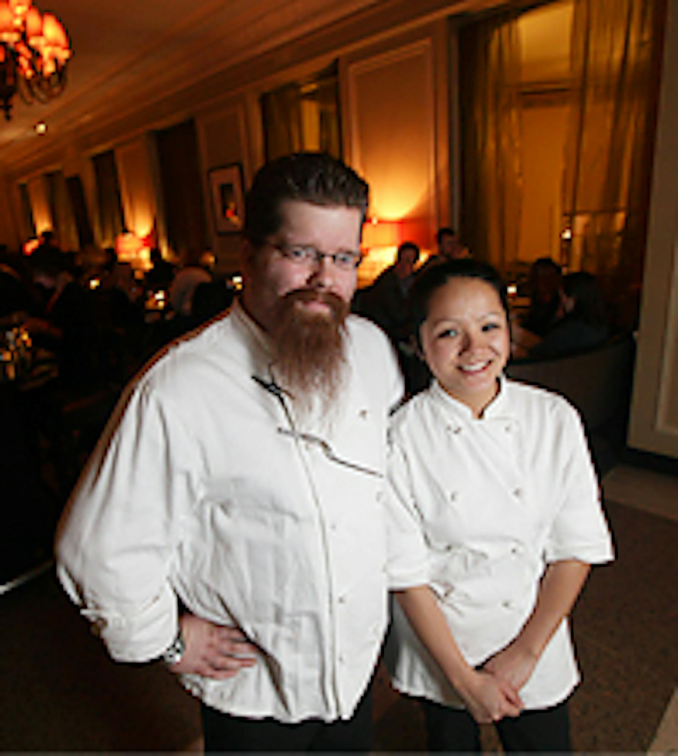 Chefs Mike DeCampand Diane Yang in the lounge at La Belle Vie