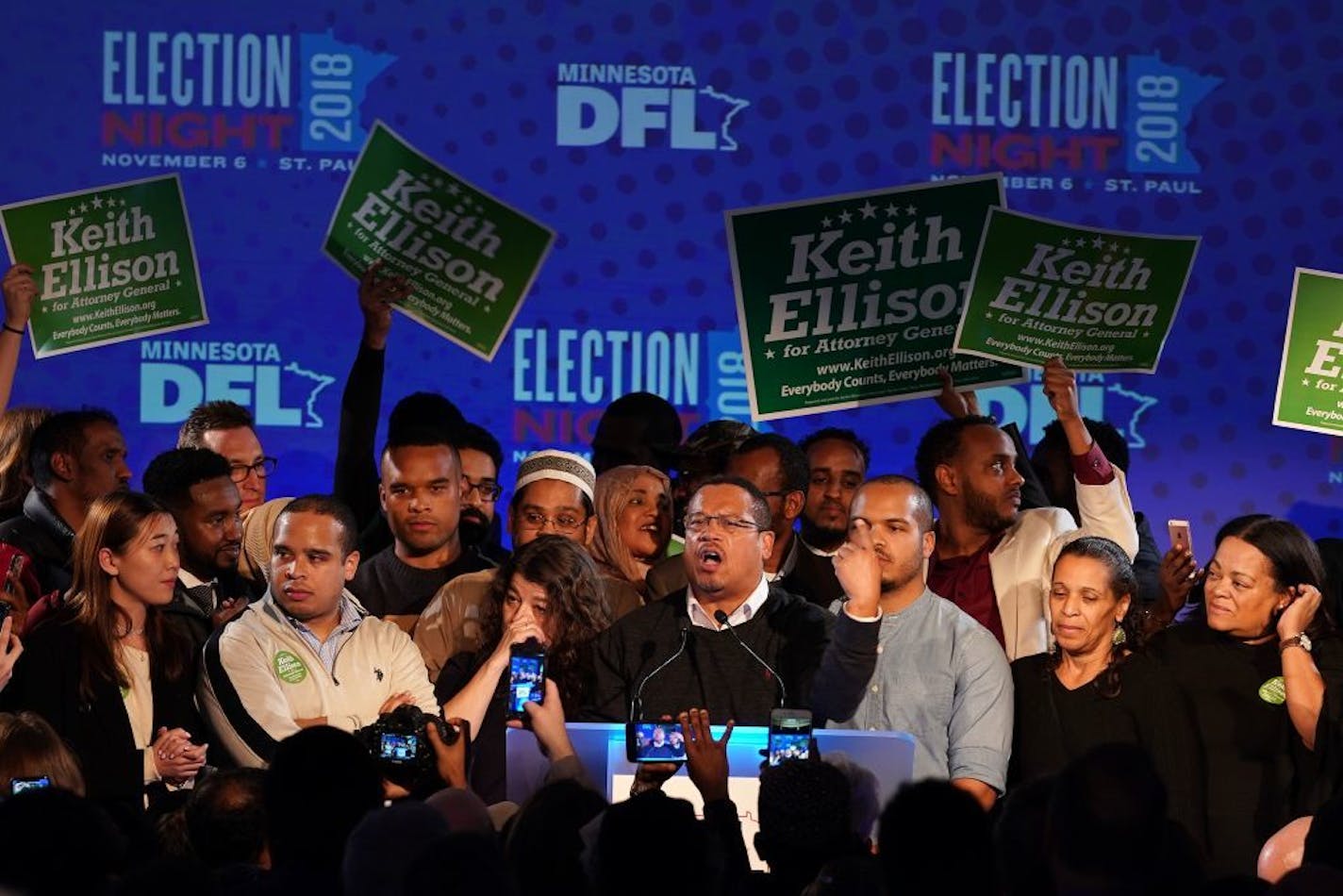 Attorney General Elect Keith Ellison gave a victory speech Tuesday evening.