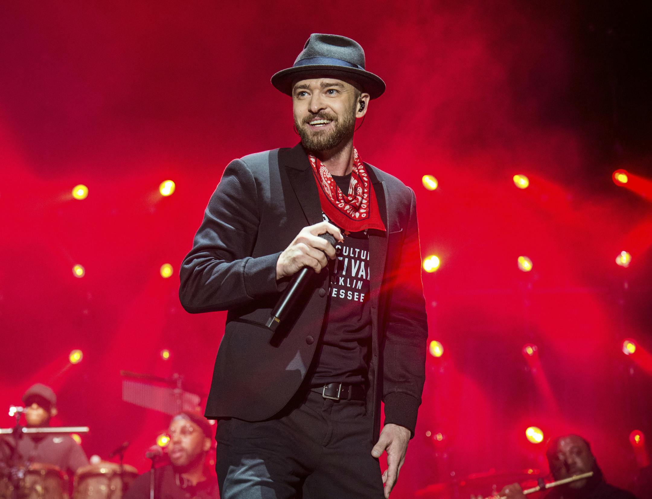 FILE - In this Sept. 23, 2017 file photo, Justin Timberlake performs at the Pilgrimage Music and Cultural Festival in Franklin, Tenn. Timberlake previewed his new album ìMan of the Woodsî Tuesday, Jan. 16, 2018, at a venue that was decorated with bushes and trees, and served ants coated in black garlic and rose oil and grasshoppers, showcasing the albumís theme. Timberlake, who will headline next monthís Super Bowl halftime show, worked again with his mega-producer Timbaland
