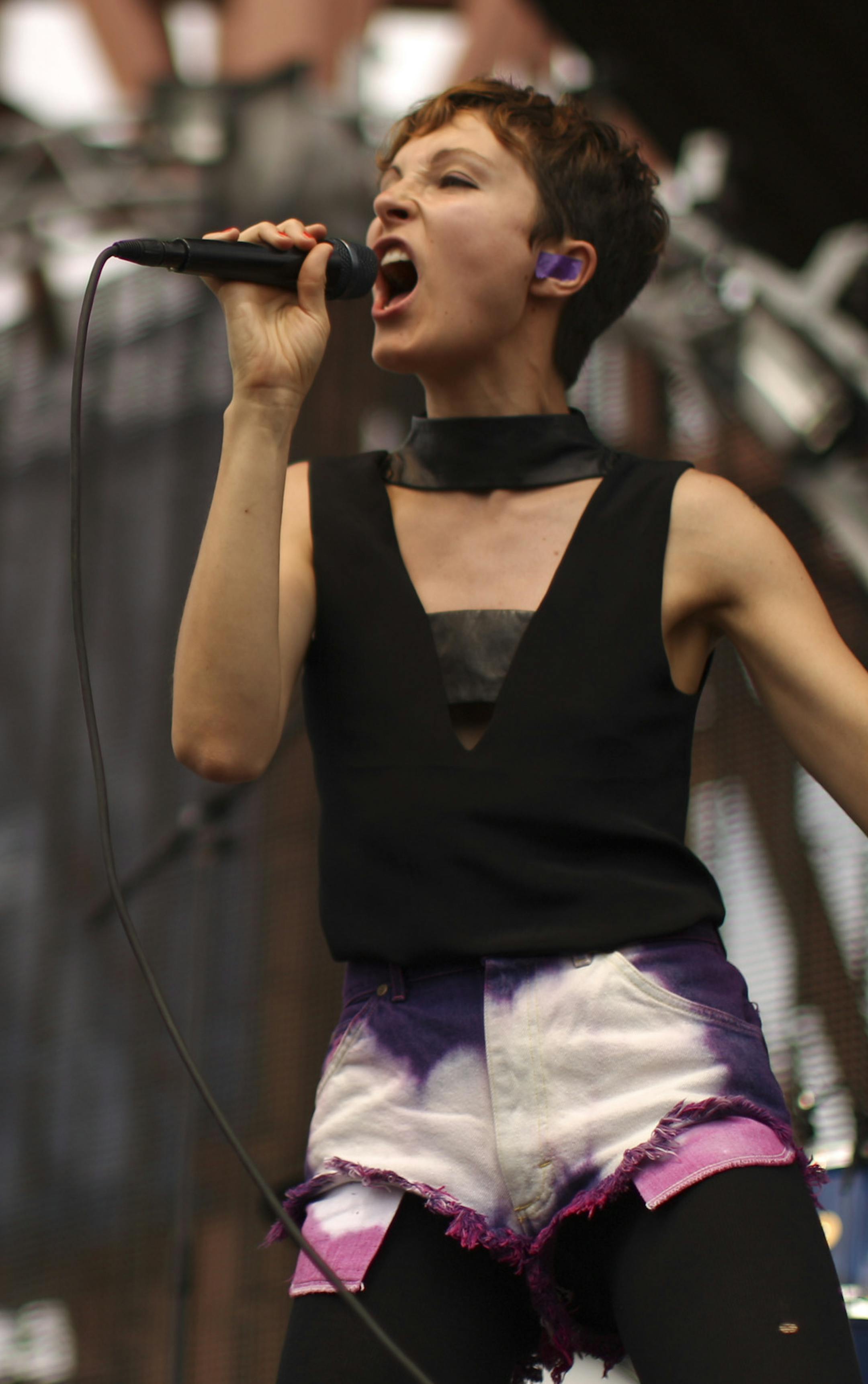 The inaugural River's Edge Music Festival continued for it's second day Sunday, June 24, 2012 under sunny skies on Harriet Island in St. Paul, Minn. Channy Leaneagh, singer in Polica, early in their set on the Chipotle stage Sunday afternoon. ] JEFF WHEELER ‚Ä¢ jeff.wheeler@startribune.com ORG XMIT: MIN2012121816355715