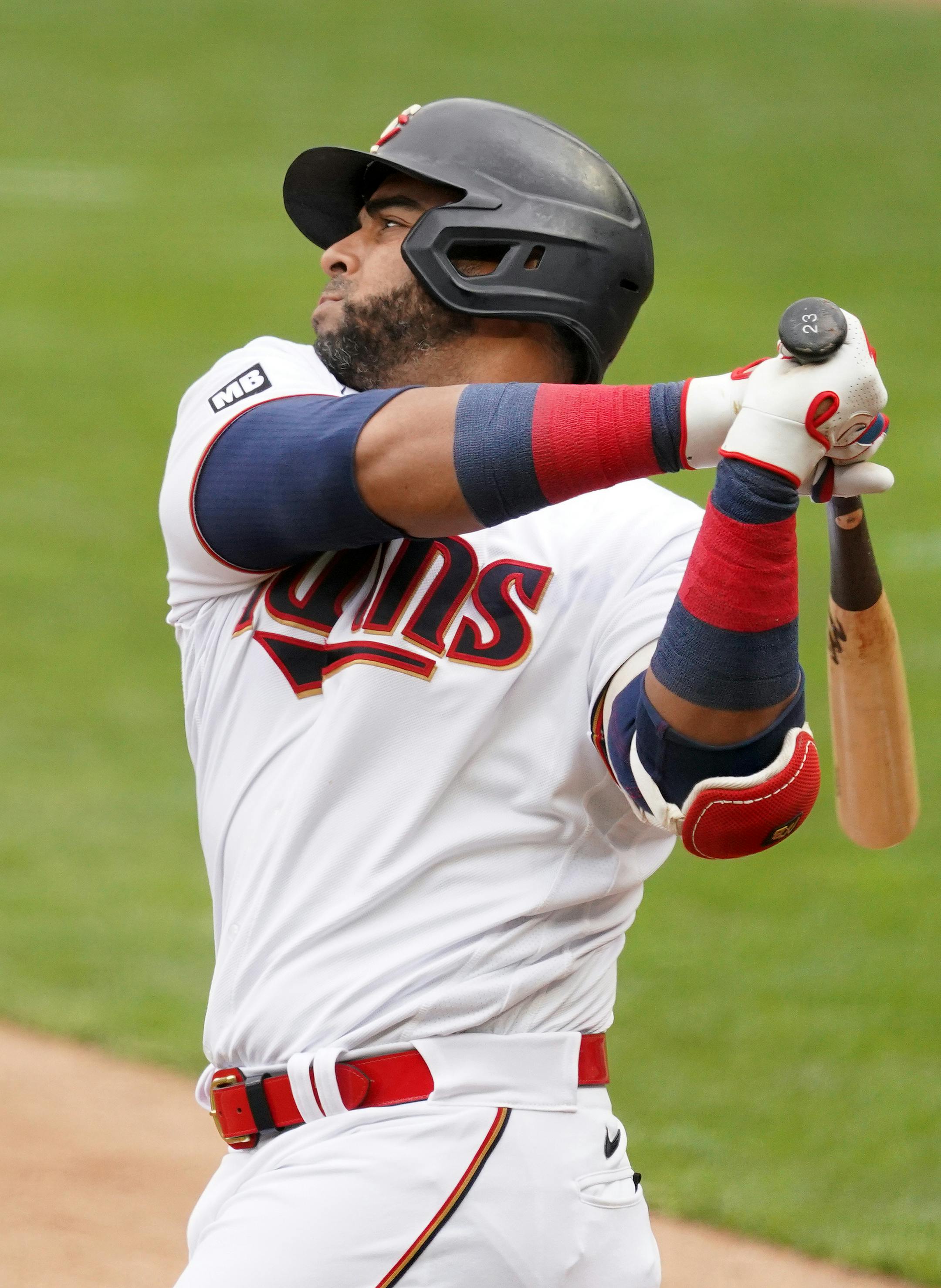 Minnesota Twins designated hitter Nelson Cruz (23) at bat in the first inning.