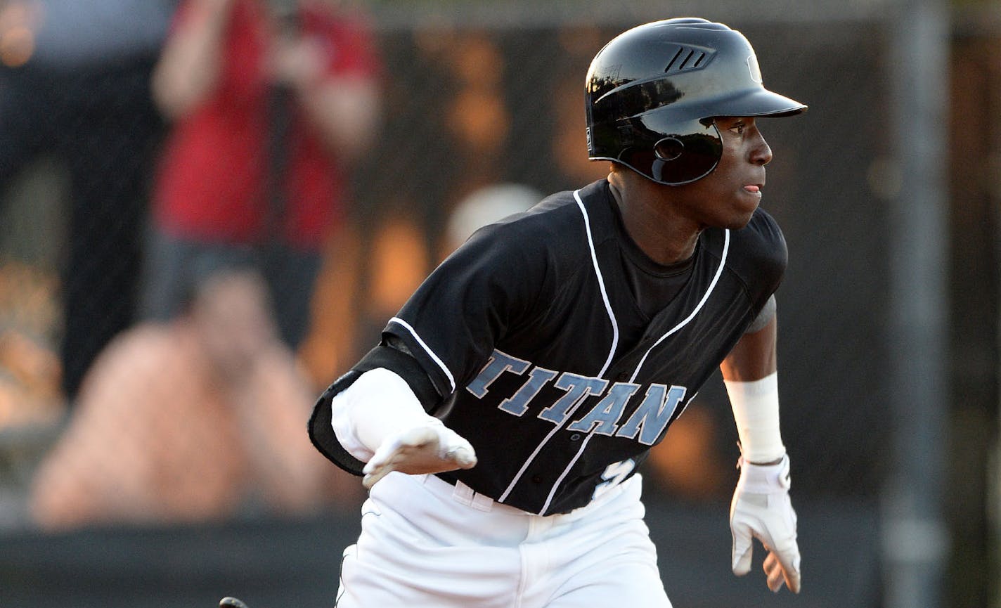 Olympia Titans shortstop Nick Gordon (5) during a game against the Orangewood Christian Rams at Olympia High School on February 19, 2014 in Olympia, Florida. (Mike Janes/Four Seam Images via AP Images) ORG XMIT: NYWWP