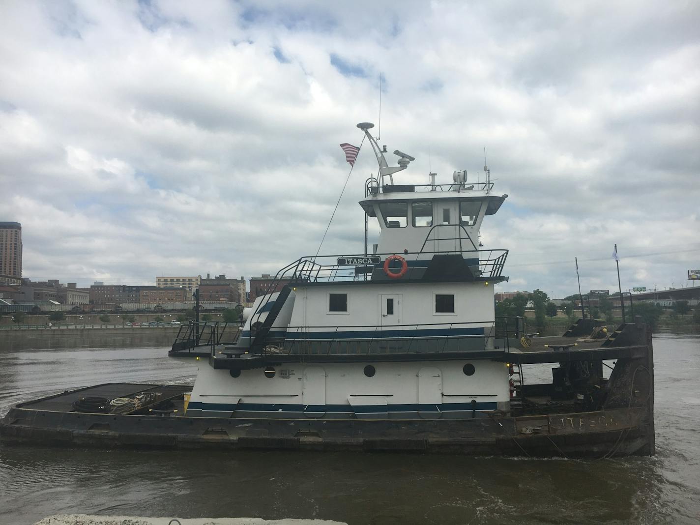 The Itasca towboat, owned by St. Paul-based Upper River Services, has a new, more eco-friendly engine.