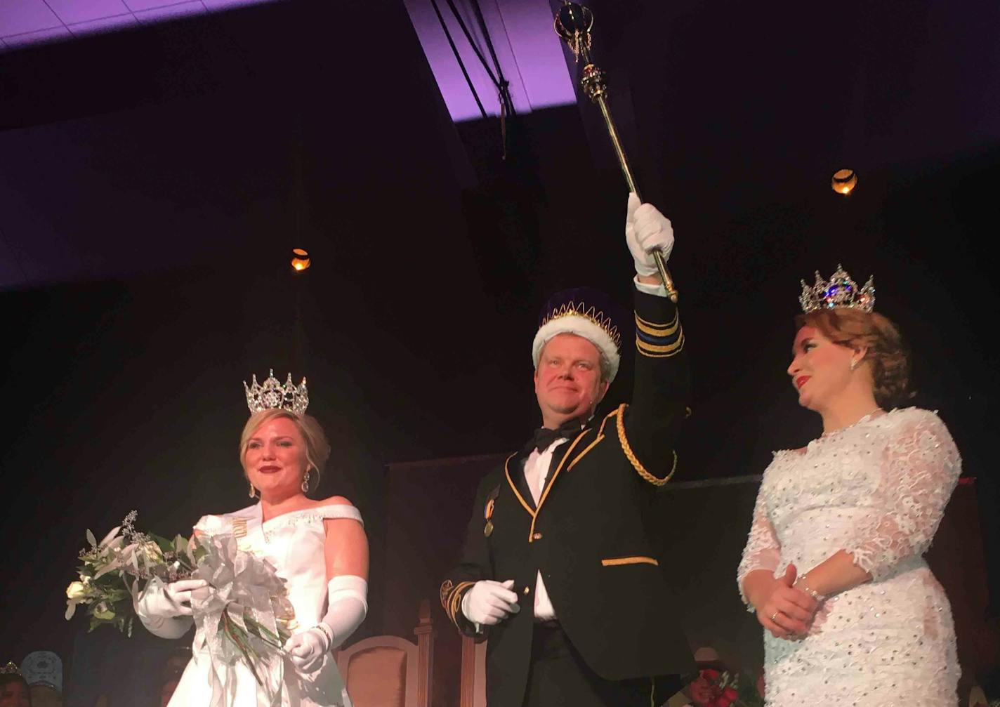 Lindsay Jo Sandoval, left, and Jason Bradshaw, center, were crowned Friday as the new royal couple for the St. Paul Winter Carnival.