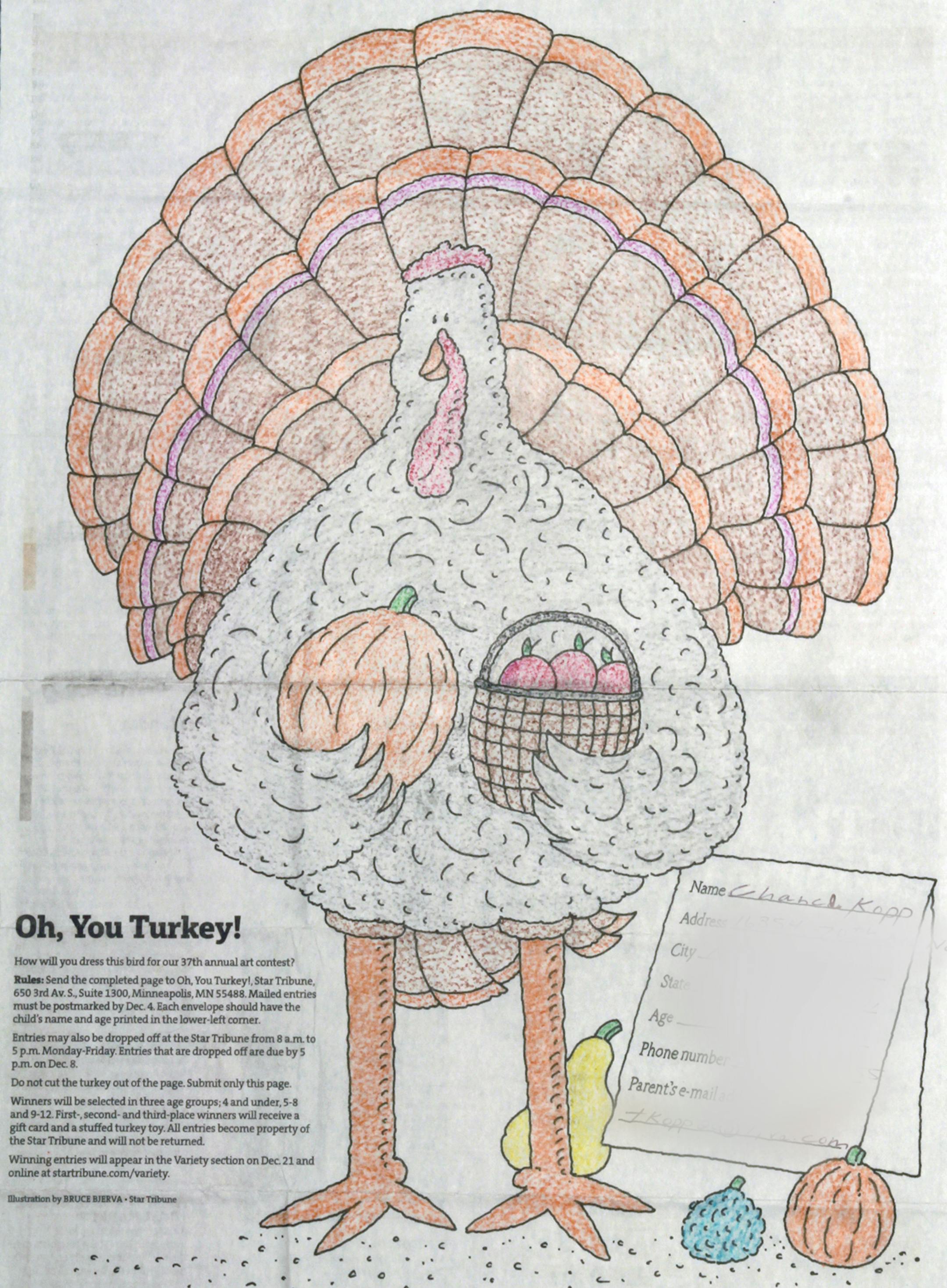 2015 'oh you turkey' winners - Chancl ( ?) Kopp, 7 yrs , Maple Grove, MN
