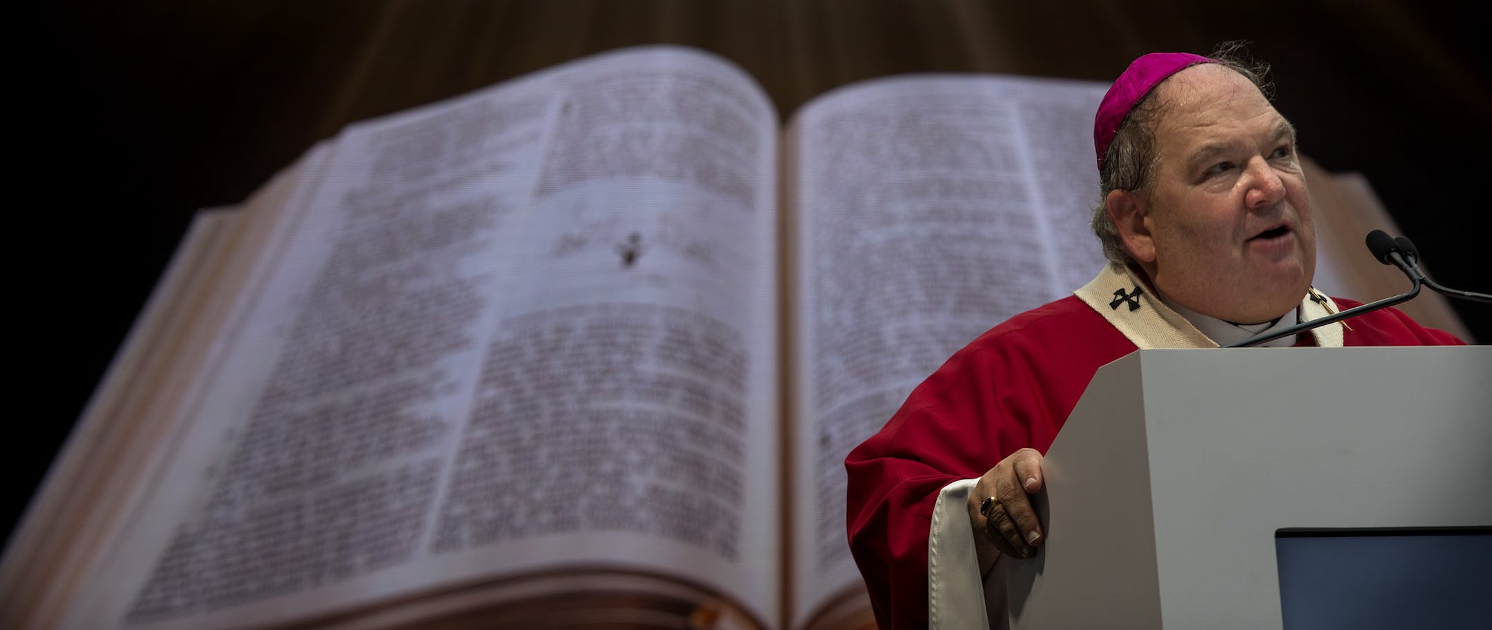 Archbishop Bernard Hebda of the Archdiocese of Saint Paul and Minneapolis spoke to 12,000 Catholic school children that gathered for Mass of the Holy Spirit at U.S. Bank Stadium Wednesday October 10, 2018 in Minneapolis, MN. ] JERRY HOLT ï jerry.holt@startribune.com