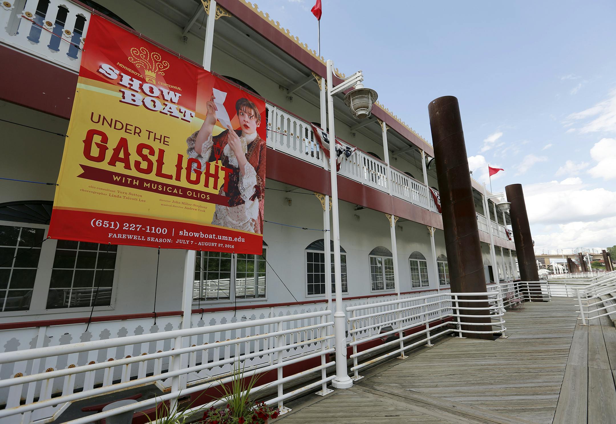 The Centennial Showboat, moored off Harriet Island in St. Paul.