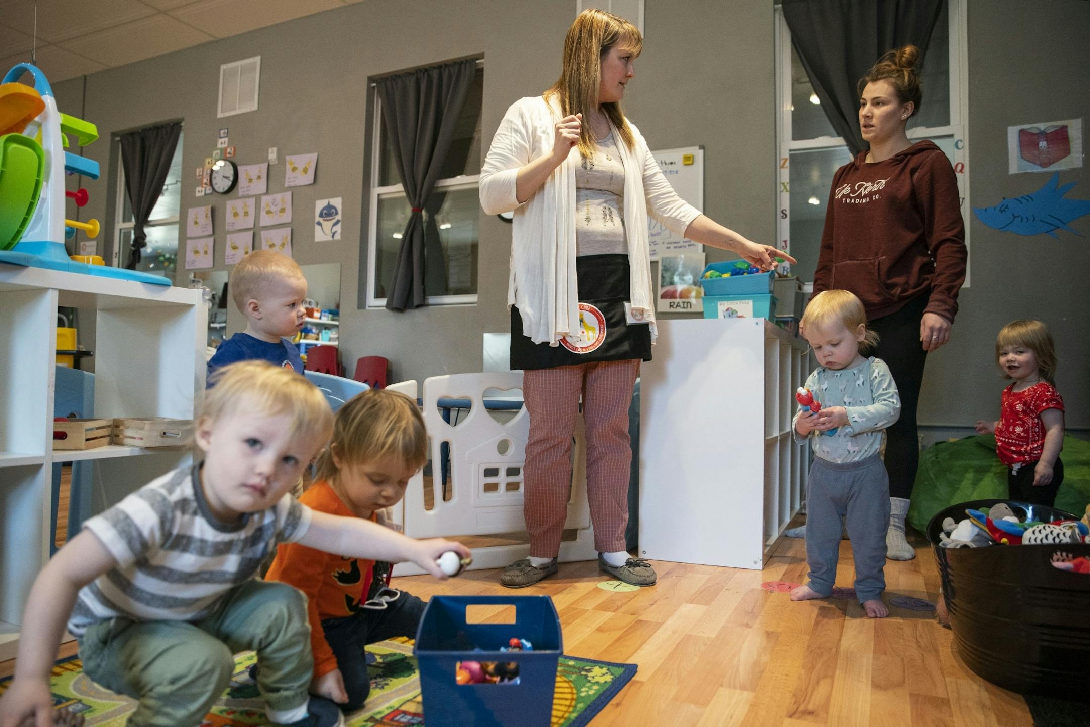 April Westman gathered all the kids for snack time at Aunty's Child Care in Duluth, MN on Thursday.