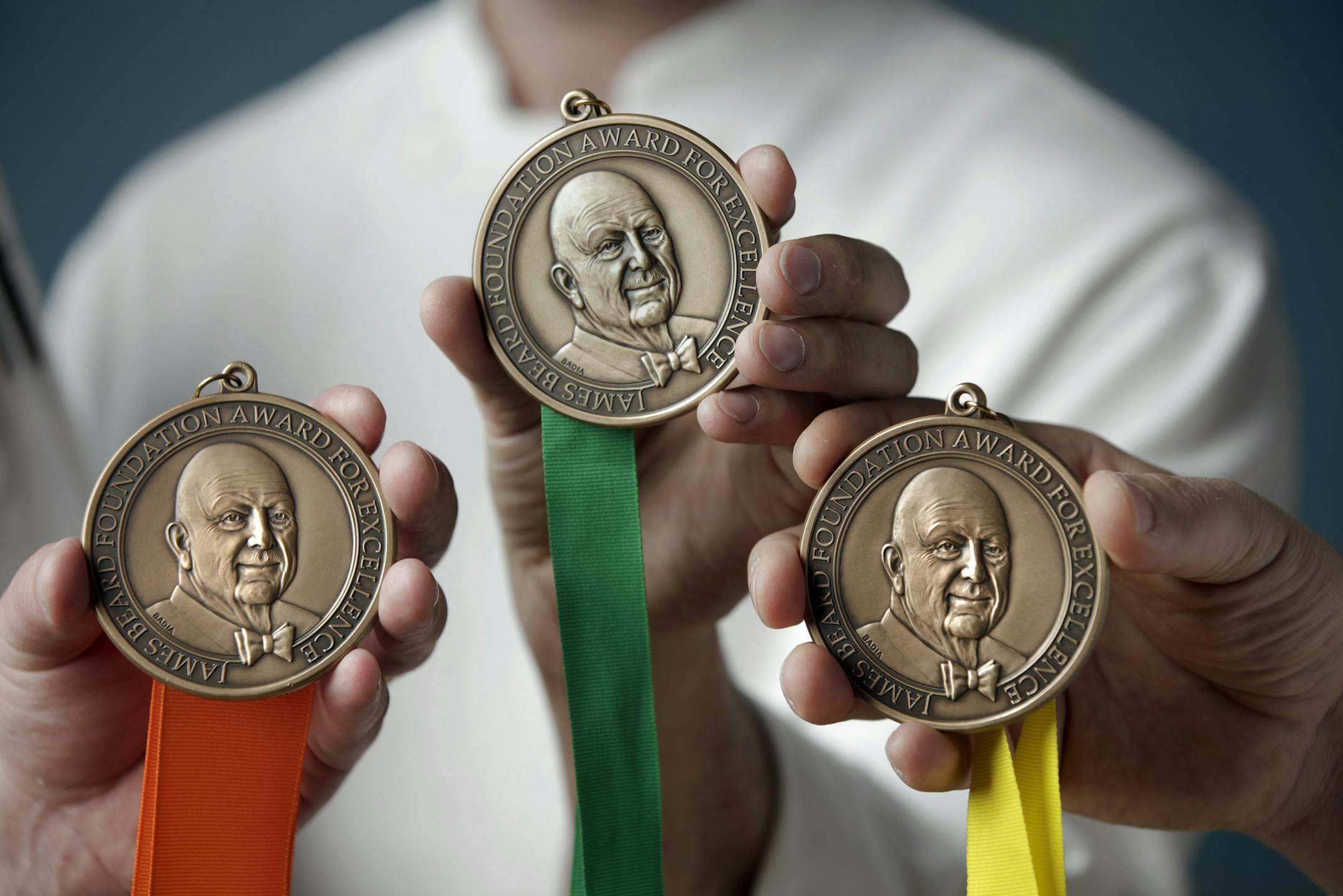 Minneapolis chefs Tim McKee, Alex Roberts and Isaac Becker showed their James Beard medals in 2011.