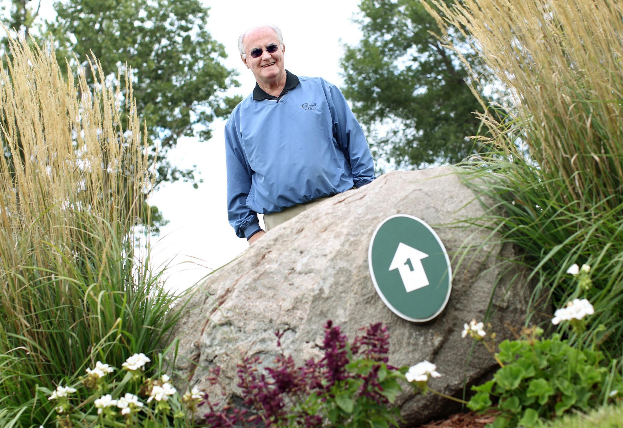 Five years ago, Jim Trudeau, former sheriff of Washington County, took over management of Castlewood Golf Course in Forest Lake. At the time the course was in poor shape and, due to dry grass on hard ground, was nicknamed "Castlerock." Trudeau has cleaned it up, given the greens new life, and run with the nickname. These stones from South Minnesota mark each green. Photographed September 16, 2011. (Courtney Perry/Special to the Star Tribune) ORG XMIT: MIN2013111814434441