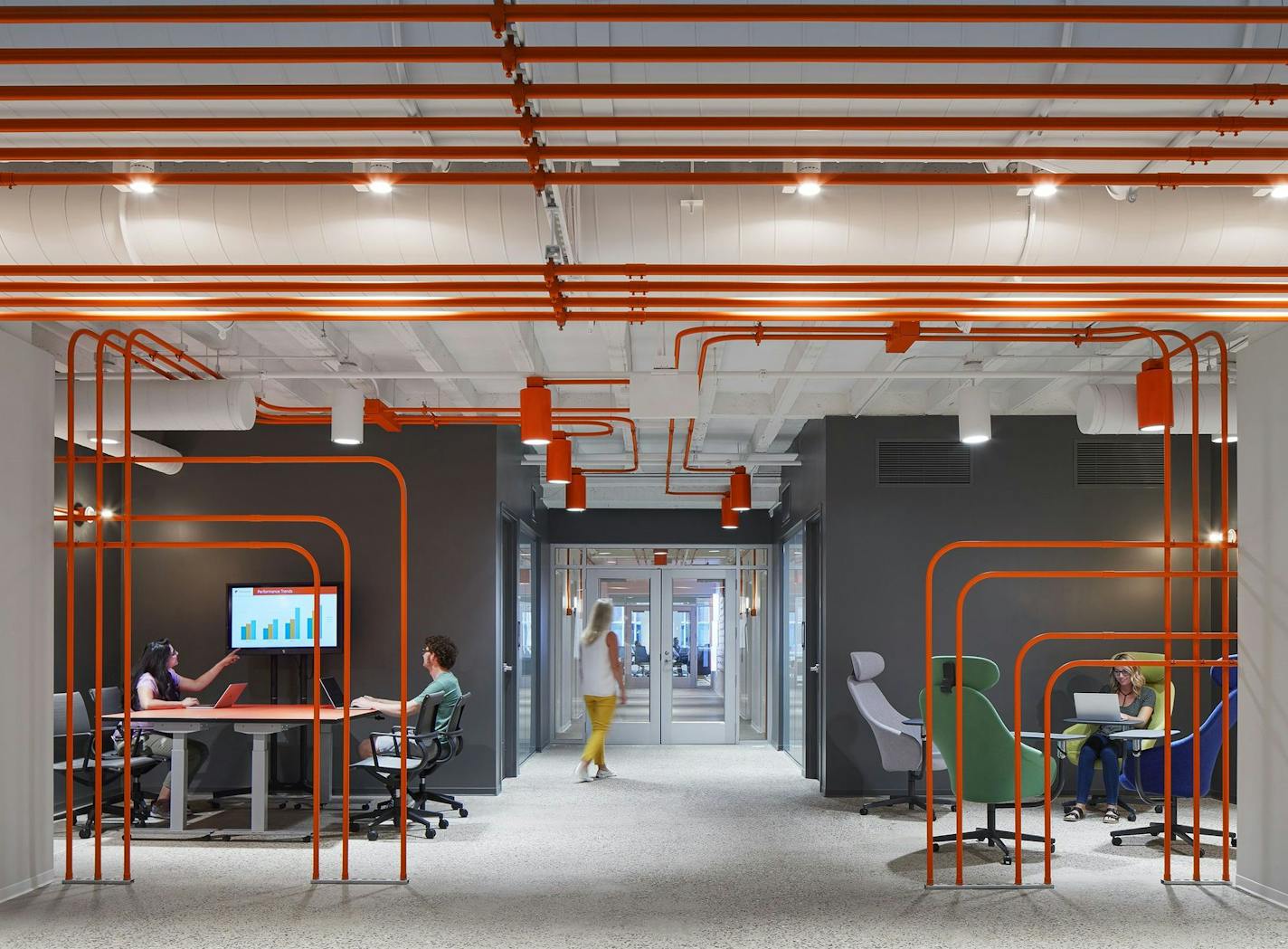 Field Nation's office has piping that is supposed to resemble a technological network. The company also doesn't have traditional front desk receptionists.
Photos by Corey Gaffer Photography