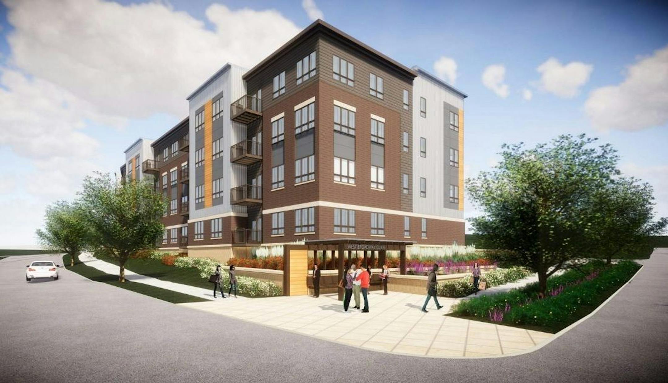 The West Broadway Curve Apartments would have 69 units with 80 percent designated as affordable housing.
Courtesy Kaas Wilson Architects