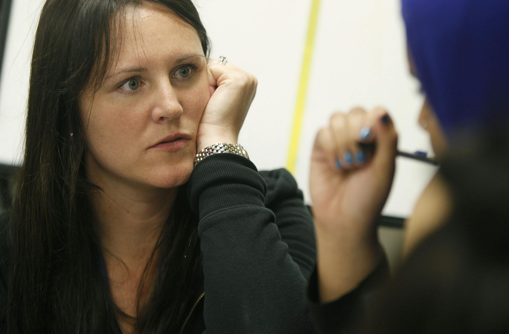Advancement Via Individual Determination (AVID) teacher Danielle Christy worked with student Farido Mohyadiin, 15, at Joseph Nicollet Junior High School, Tuesday, May 20, 2014 in Burnsville, MN. ] (ELIZABETH FLORES/STAR TRIBUNE) ELIZABETH FLORES &#x2022; eflores@startribune.com