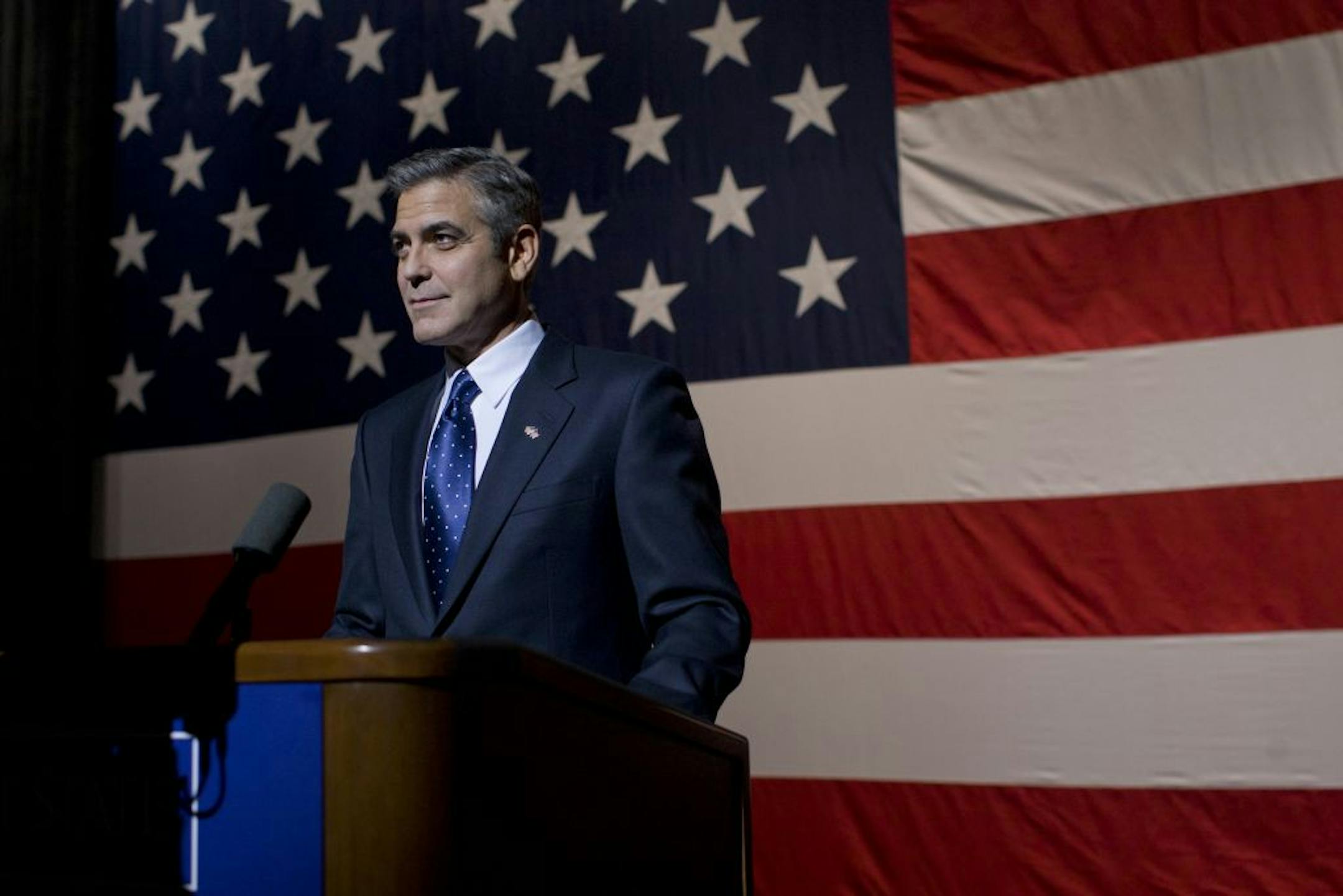 Governor Morris (George Clooney) delivers a major speech at Kent State University in "Ides of March."