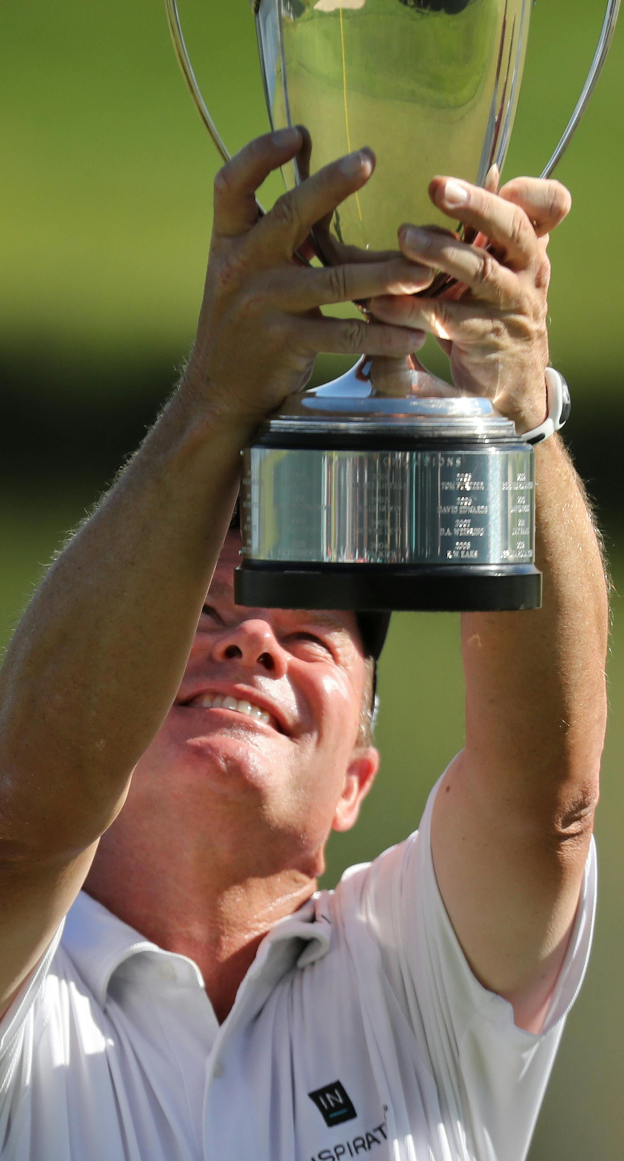Joe Durant celebrates his playoff victory.]The 2016 3M Championshionship Tournament features the returning champion Kenny Perry, former champion Bernhard Langer, and for the first time John Daly. Richard Tsong-taatarii@startribune.com