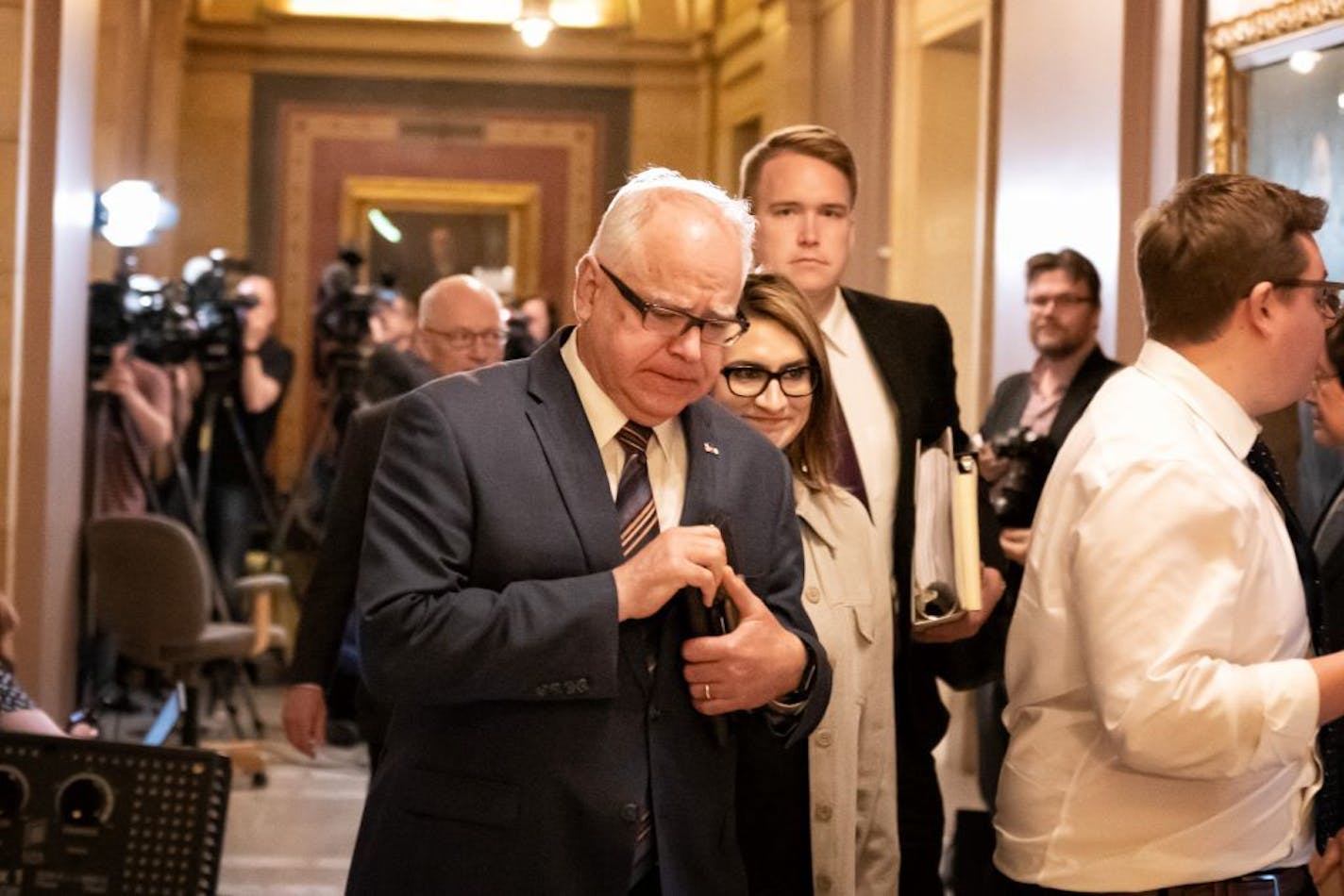 Governor Tim Walz and Lt. Governor Peggy Flanagan left the Thursday evening budget negotiation looking somber.