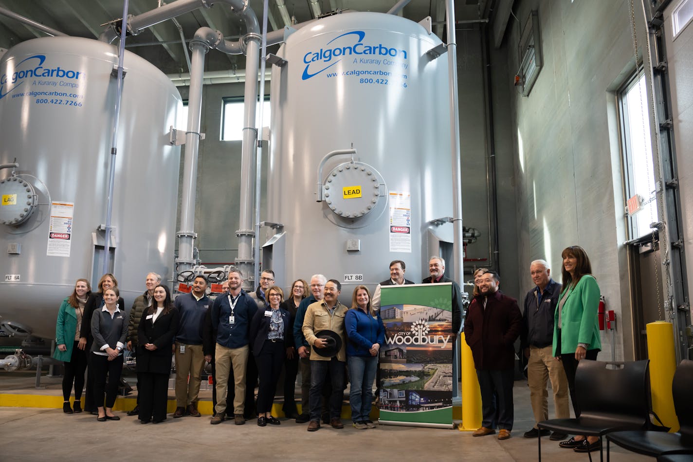 Legislators and Woodbury city officials tour a water treatment plant. Woodbury has been profoundly affected by PFAS contamination, and is the process of building a new water treatment plant to provide clean drinking water. Tuesday, Nov. 14, 2023 Woodbury, Minn. The city needs to expedite the construction of a new water tower to provide adequate treated water during peak demand while the permanent water treatment plant is being completed. Woodbury is facing a funding gap of up to $40 million to complete the projects required for the permanent water treatment plant, not including this new water tower project. The city is asking the state to fund $7.4 million of the estimated $14.8 million water tower project. ] GLEN STUBBE • glen.stubbe@startribune.com