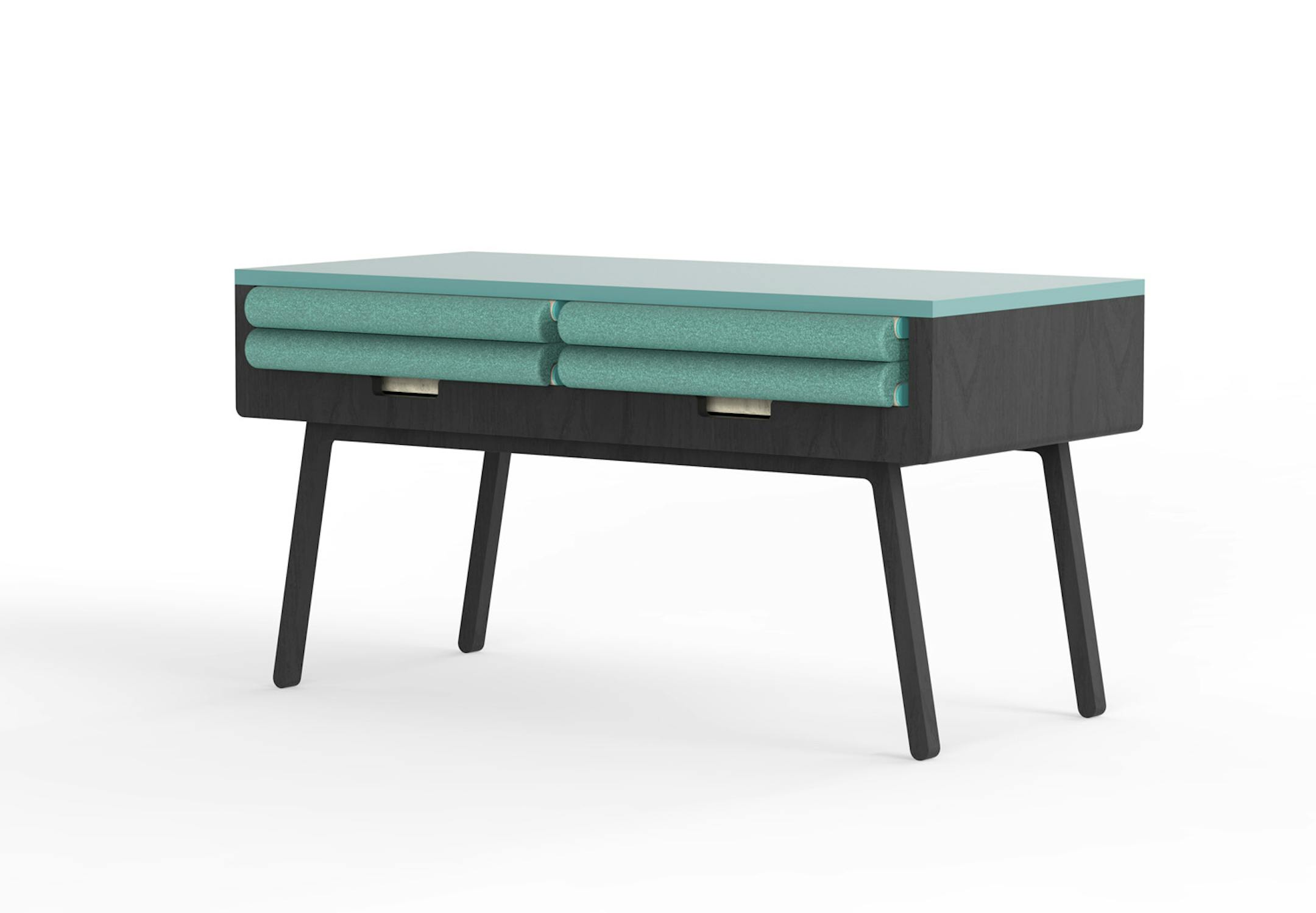 Keaton Van't Hull, a student from St. Michael, Minn. attending UW-Stout, won an award for designing this coffee table which stores two folding chairs.
