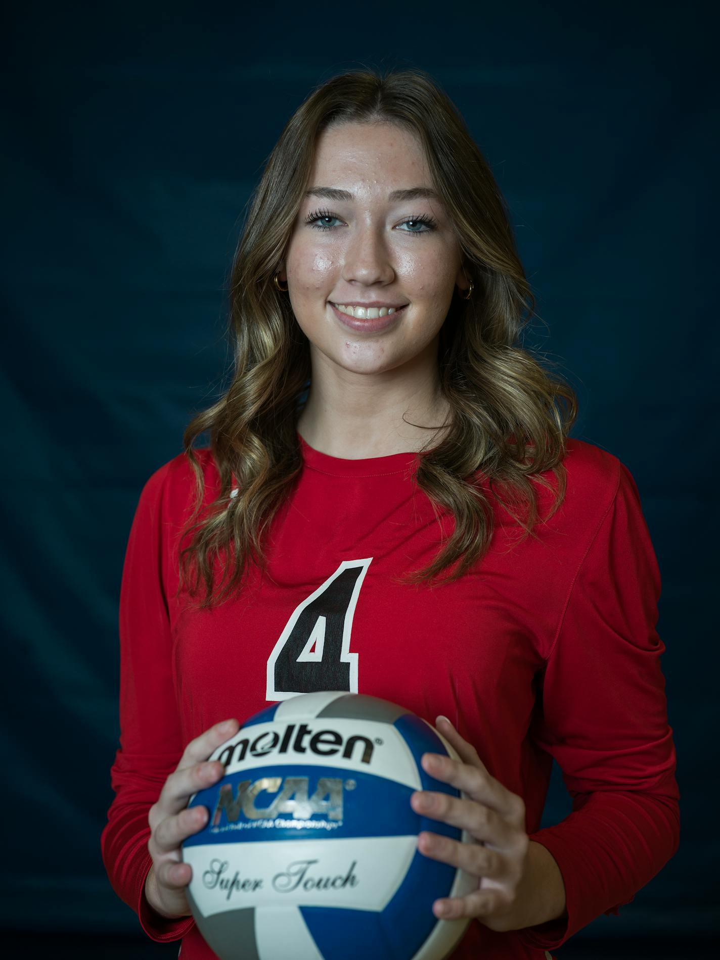 Rayna Christanson (4) of Lakeville North Is one of the All-Metro volleyball team in St. Paul, Minn., on Sunday, Nov. 5, 2023. We've lined up the seven All-Metro volleyball players and the main floor at the Gangelhoff Center at Concordia University for the annual All-Metro shoot. I ] RICHARD TSONG-TAATARII • richard.tsong-taatarii @startribune.com