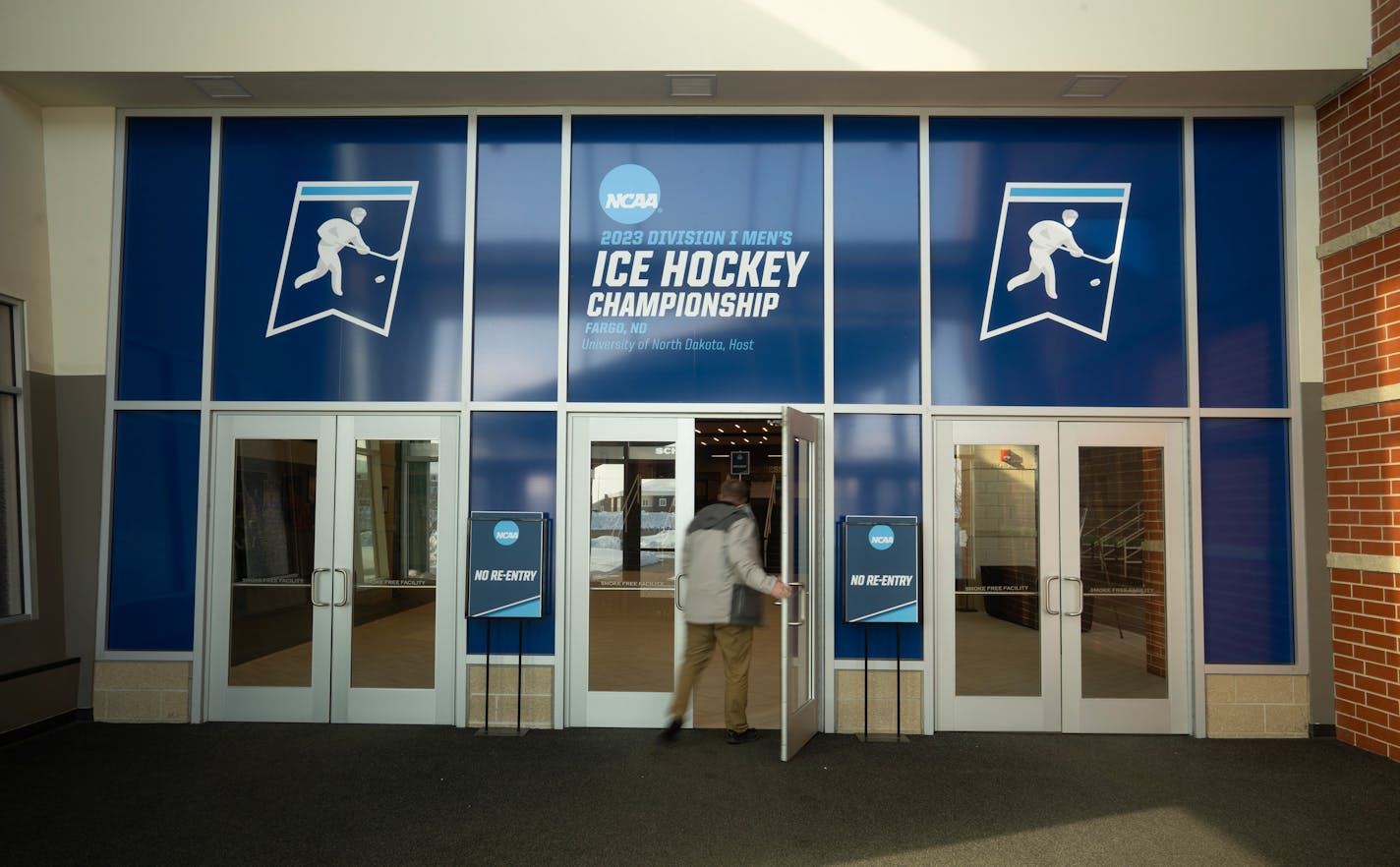 The entrance to Scheels Arena Wednesday afternoon, March 22, 2023 in Fargo, North Dakota, where the NCAA Division I Men's Ice Hockey Championship Fargo Regional will begin Thursday. ] JEFF WHEELER • jeff.wheeler@startribune.com