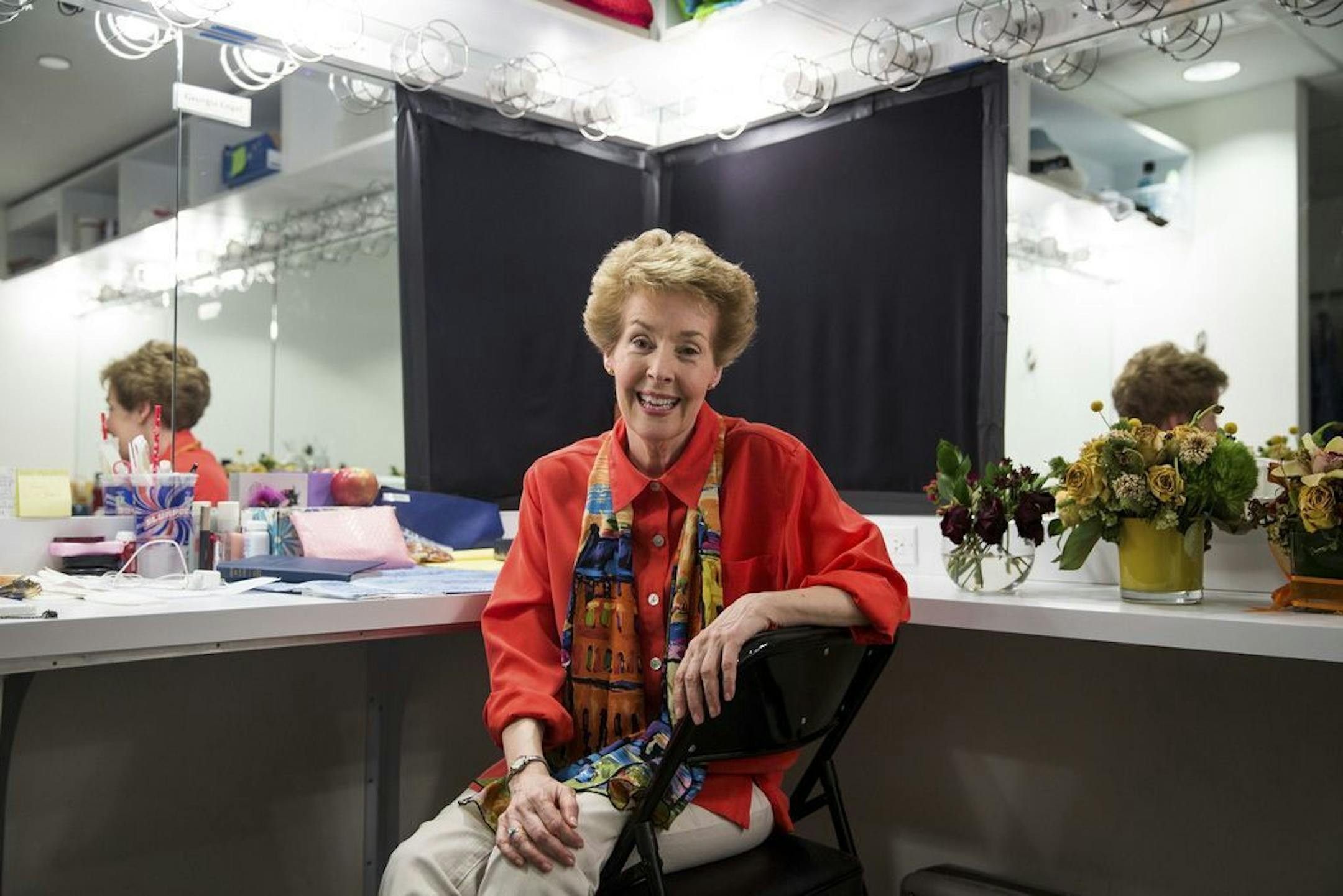 FILE -- Georgia Engel in her dressing room for the play "John" in New York, Aug. 23, 2015. Engel, whose distinctive voice and pinpoint comic timing made her a memorable part of "The Mary Tyler Moore Show," on which she played Georgette Franklin, girlfriend and eventually wife of the buffoonish TV newsman Ted Baxter, died on April 12, 2019, in Princeton, N.J. She was 70.